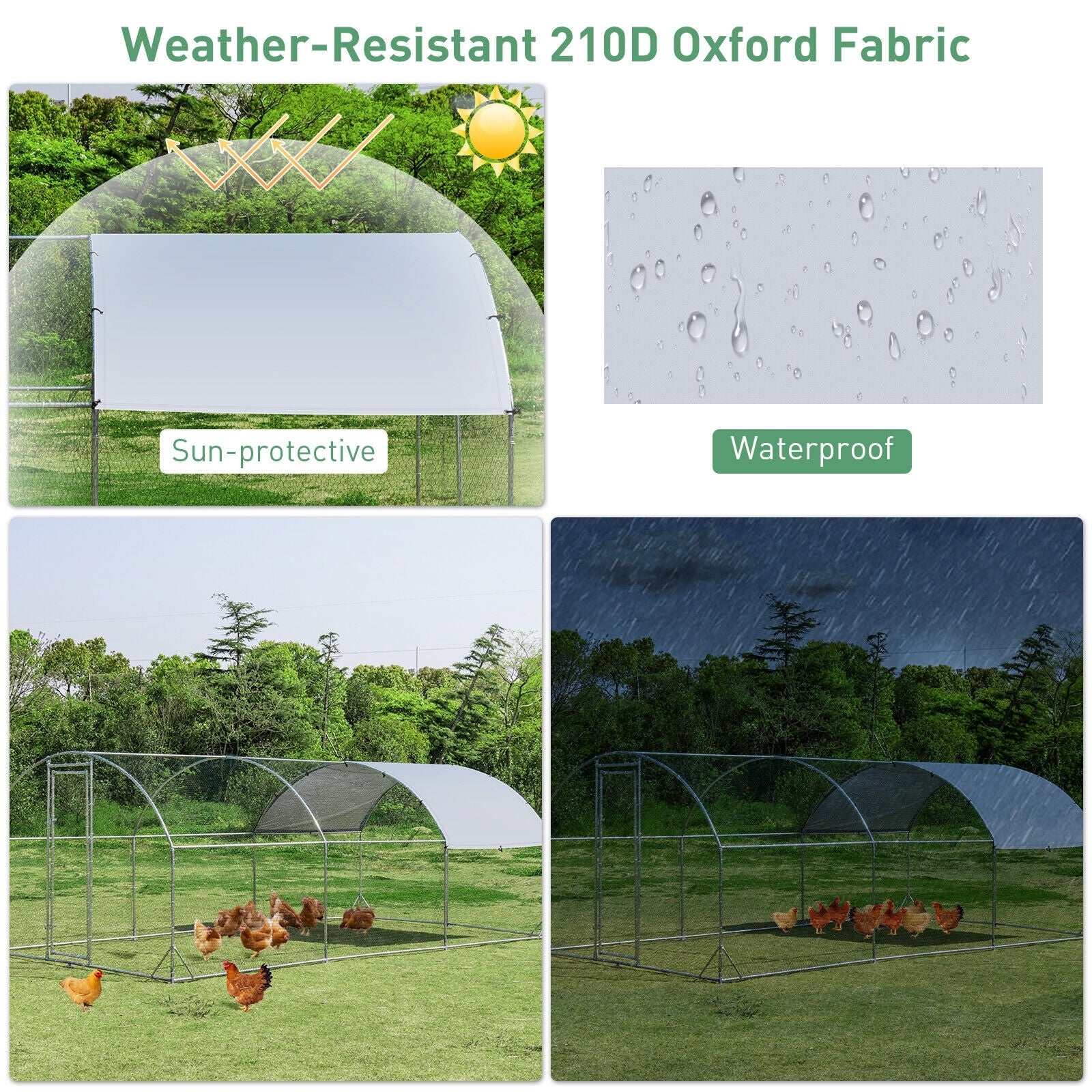 6.2 Feet/12.5 Feet/19 Feet Large Metal Chicken Coop Outdoor Galvanized Dome Cage with Cover-L, Black - Image 10