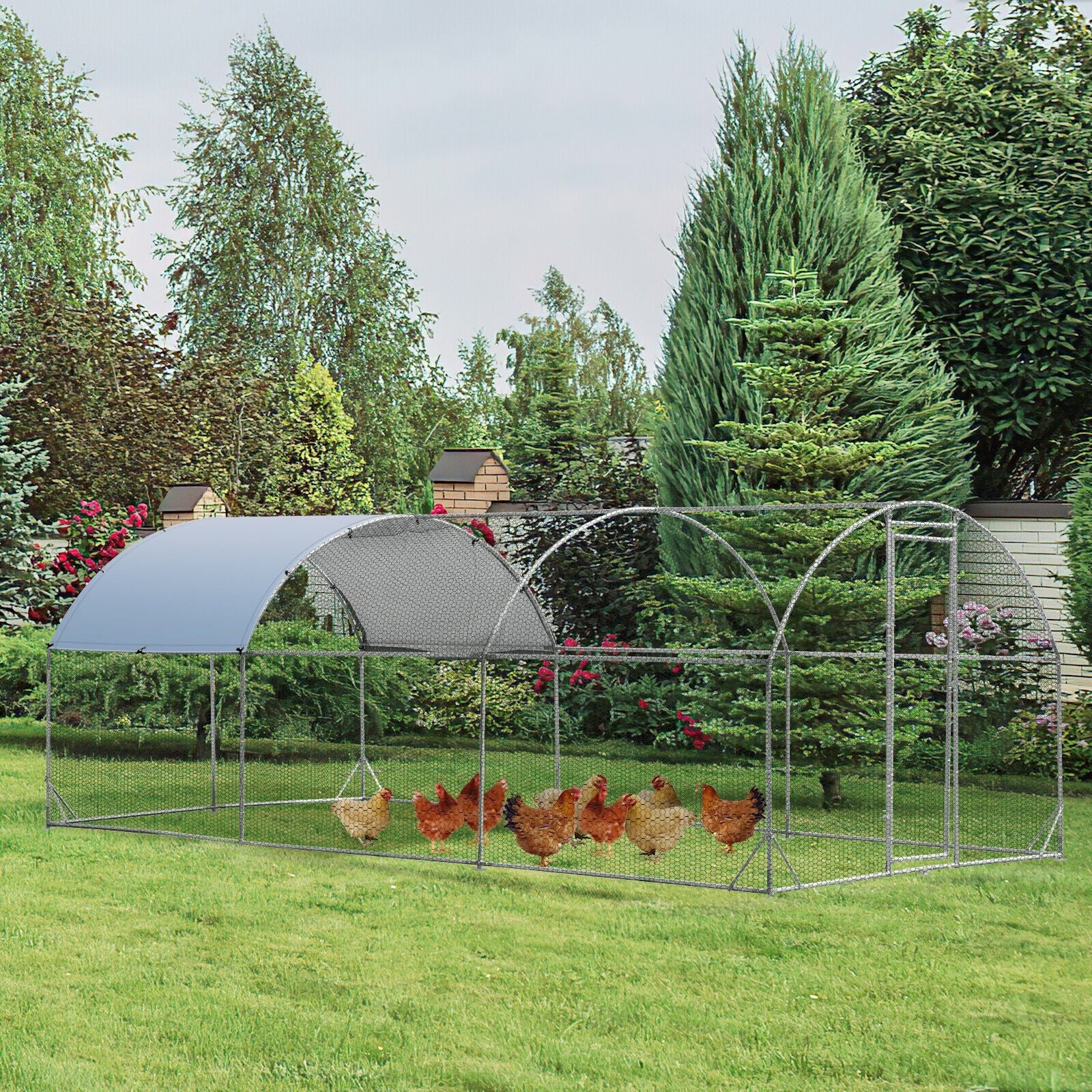 6.2 Feet/12.5 Feet/19 Feet Large Metal Chicken Coop Outdoor Galvanized Dome Cage with Cover-L, Black - Image 3