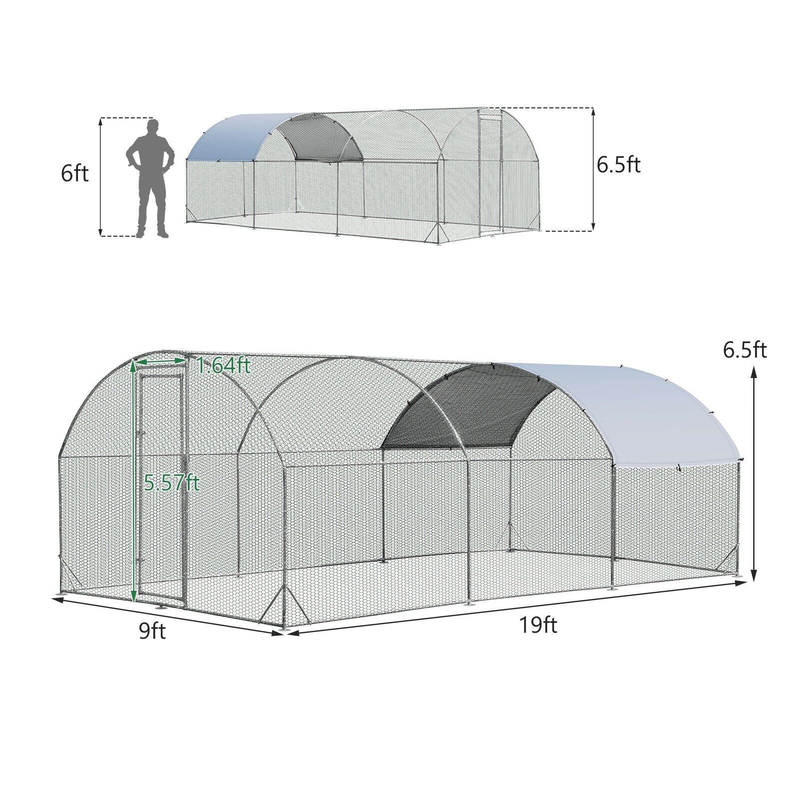 6.2 Feet/12.5 Feet/19 Feet Large Metal Chicken Coop Outdoor Galvanized Dome Cage with Cover-L, Black - Image 6