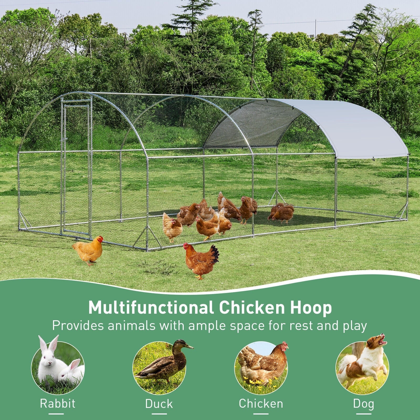 6.2 Feet/12.5 Feet/19 Feet Large Metal Chicken Coop Outdoor Galvanized Dome Cage with Cover-L, Black - Image 7