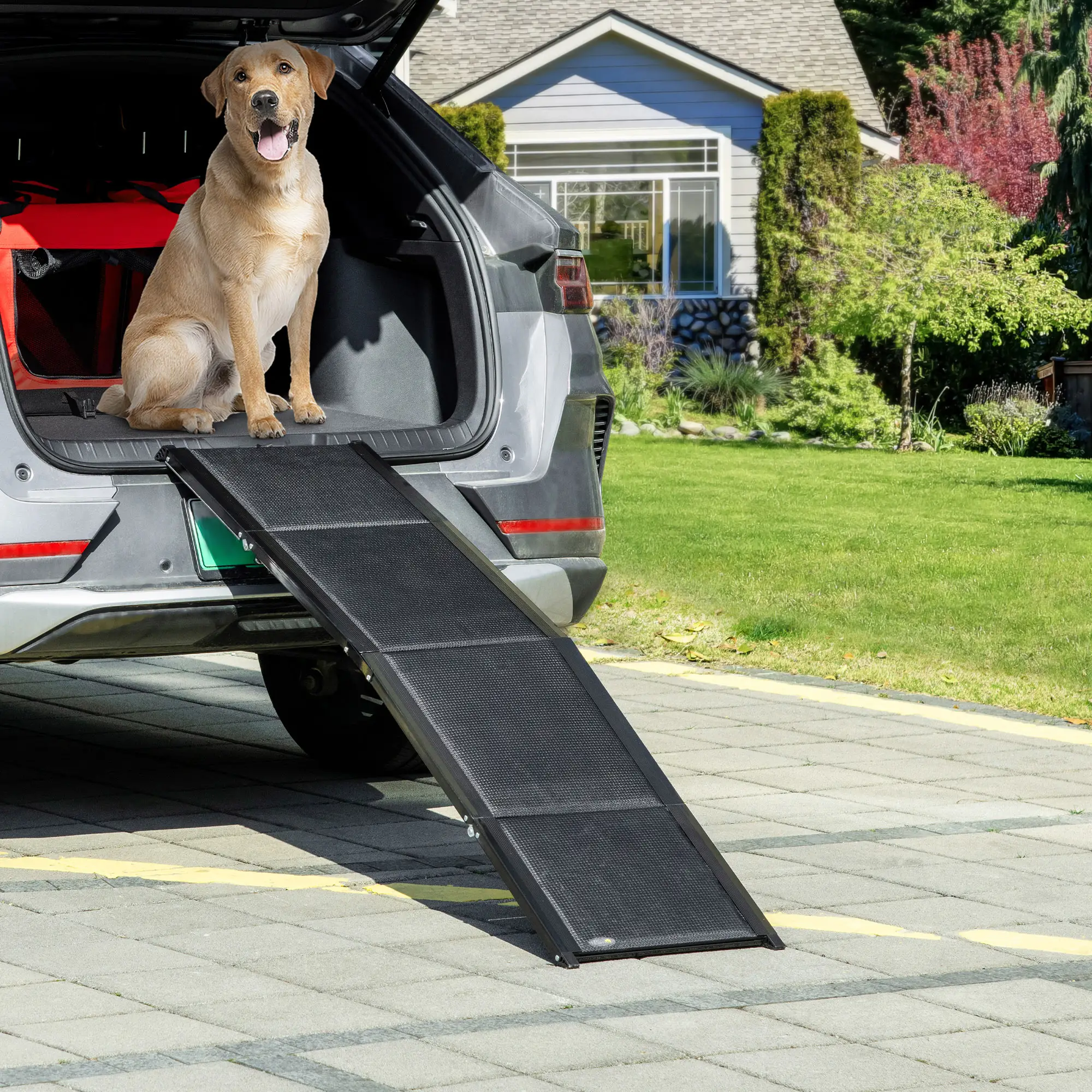 62 Inch Folding Pet Ramp, Lightweight Portable Dog Ramp, Non-Slip Surface, Black - Image 2