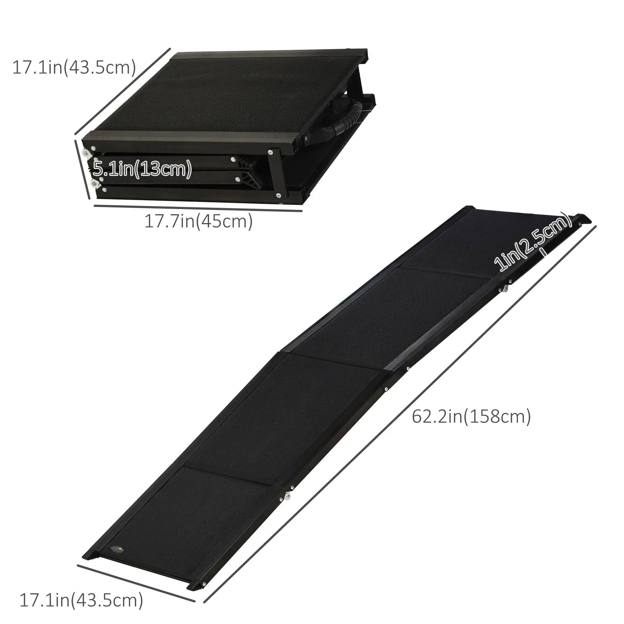 62 Inch Folding Pet Ramp, Lightweight Portable Dog Ramp, Non-Slip Surface, Black - Image 3