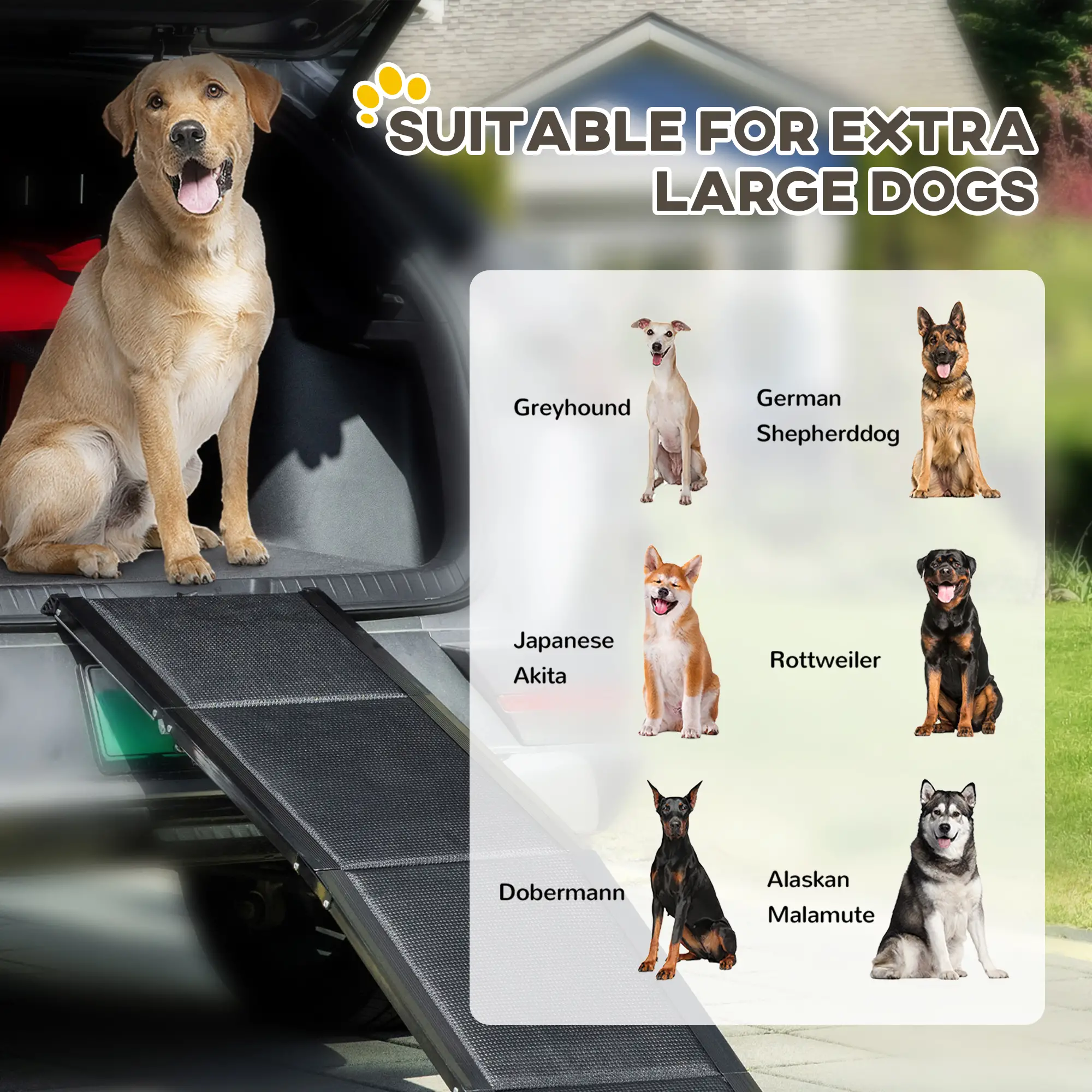 62 Inch Folding Pet Ramp, Lightweight Portable Dog Ramp, Non-Slip Surface, Black - Image 4
