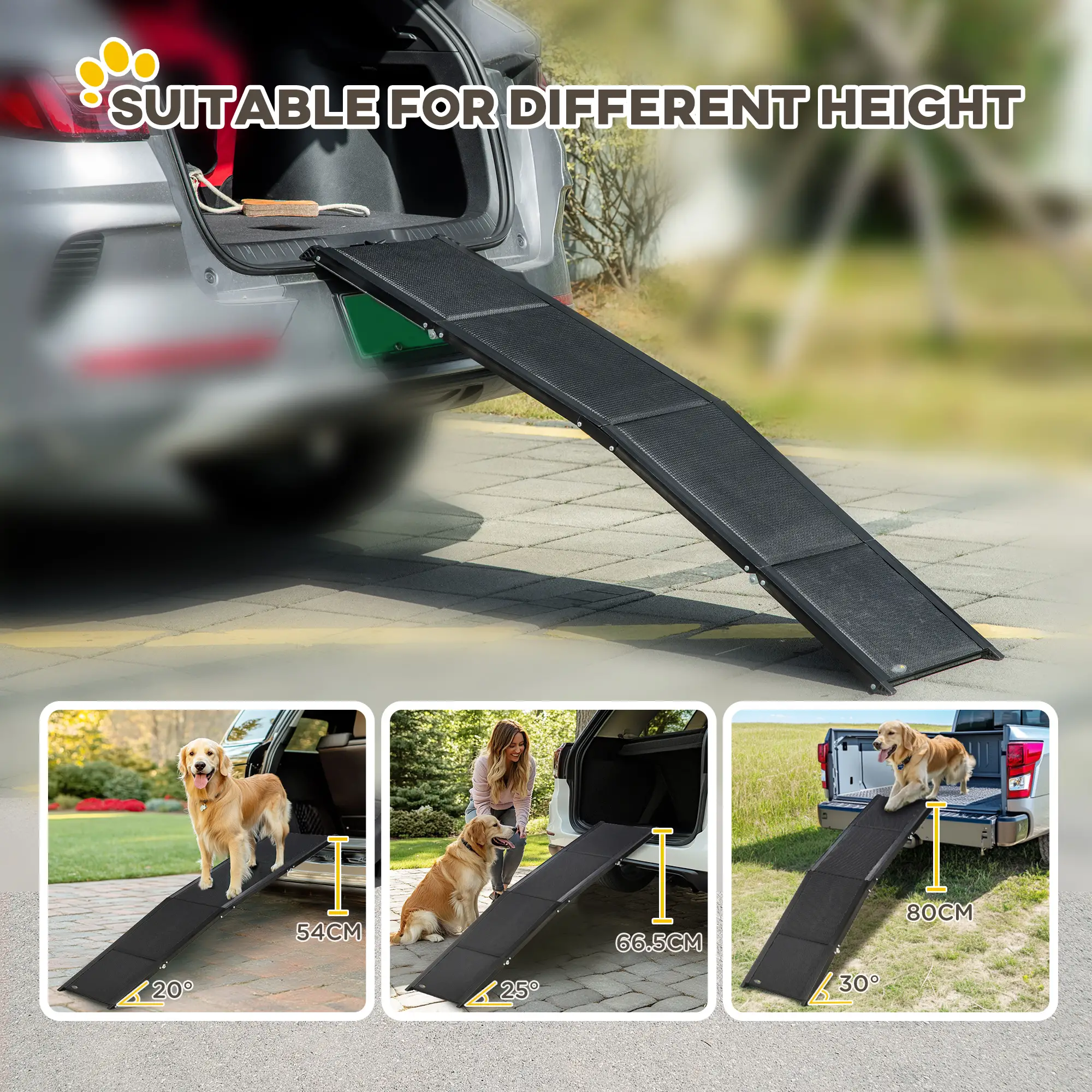 62 Inch Folding Pet Ramp, Lightweight Portable Dog Ramp, Non-Slip Surface, Black - Image 7
