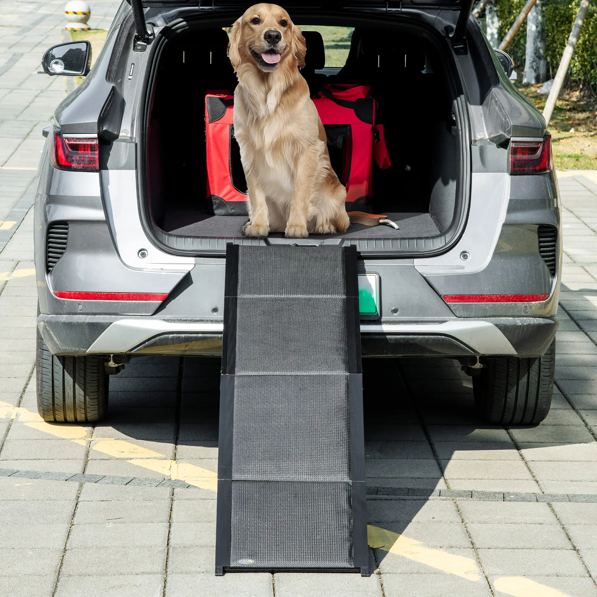 62 Inch Folding Pet Ramp, Lightweight Portable Dog Ramp, Non-Slip Surface, Black - Image 8