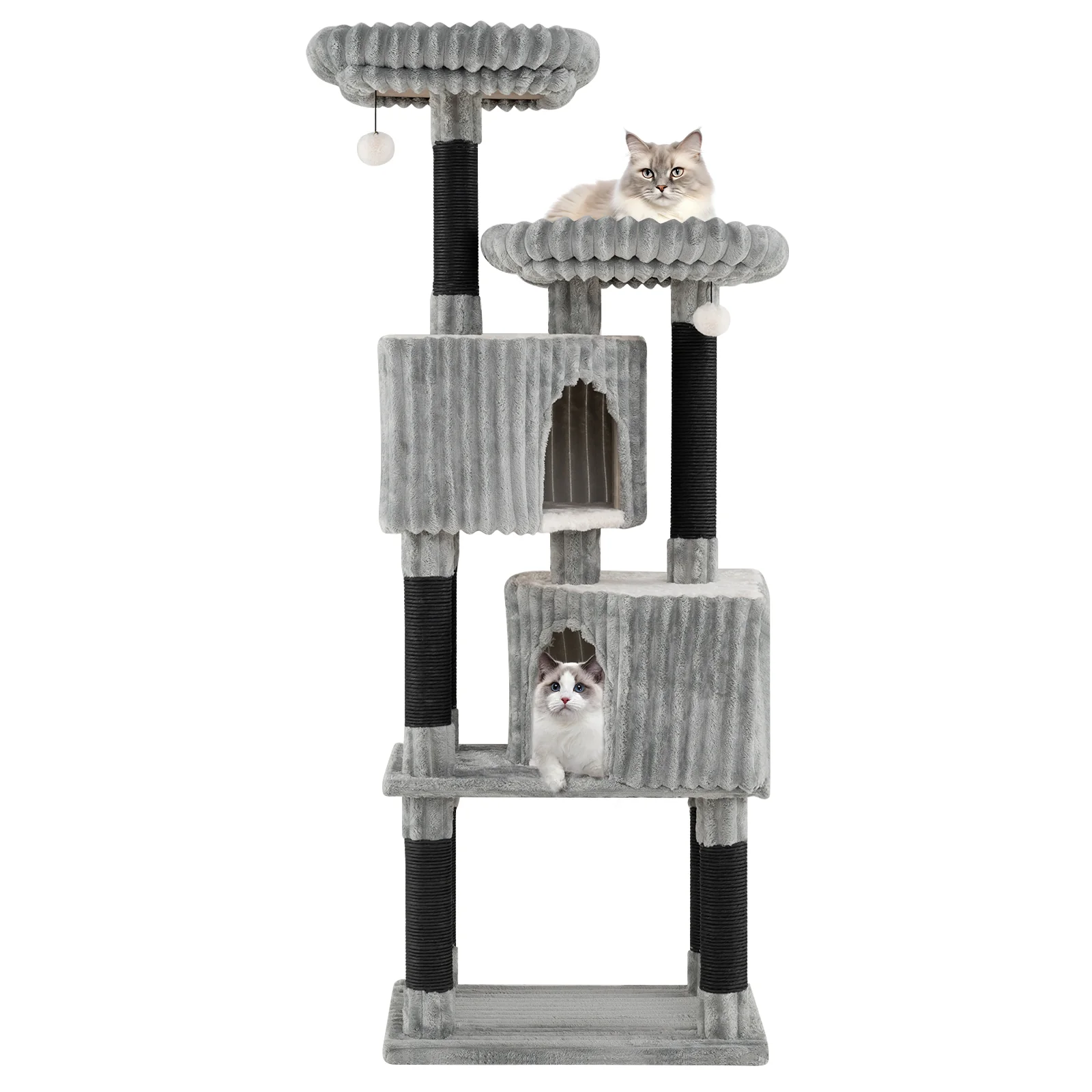 62 Inch Tall Cat Tower with Scratching Posts and Soft Flannel Covering-LG, Light Gray - Image 4