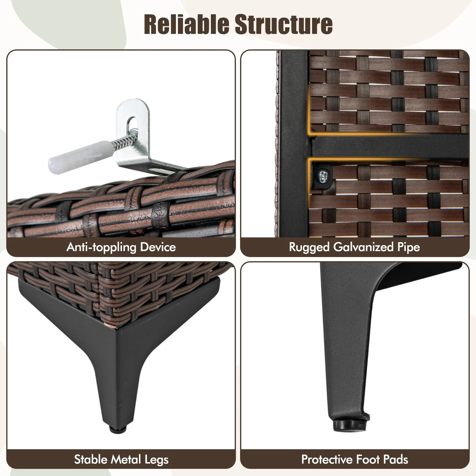62 Inch Wicker Wardrobe, 2 Doors, PE Rattan Closet, Hanging Rod, Brown - Image 10