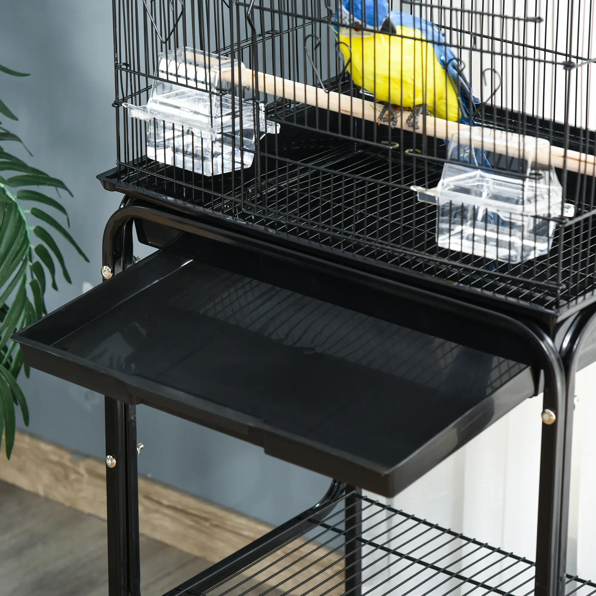 62" Rolling Bird Cage, Cockatoo House, Play Top, Storage Shelf, Wheels, Black - Image 10