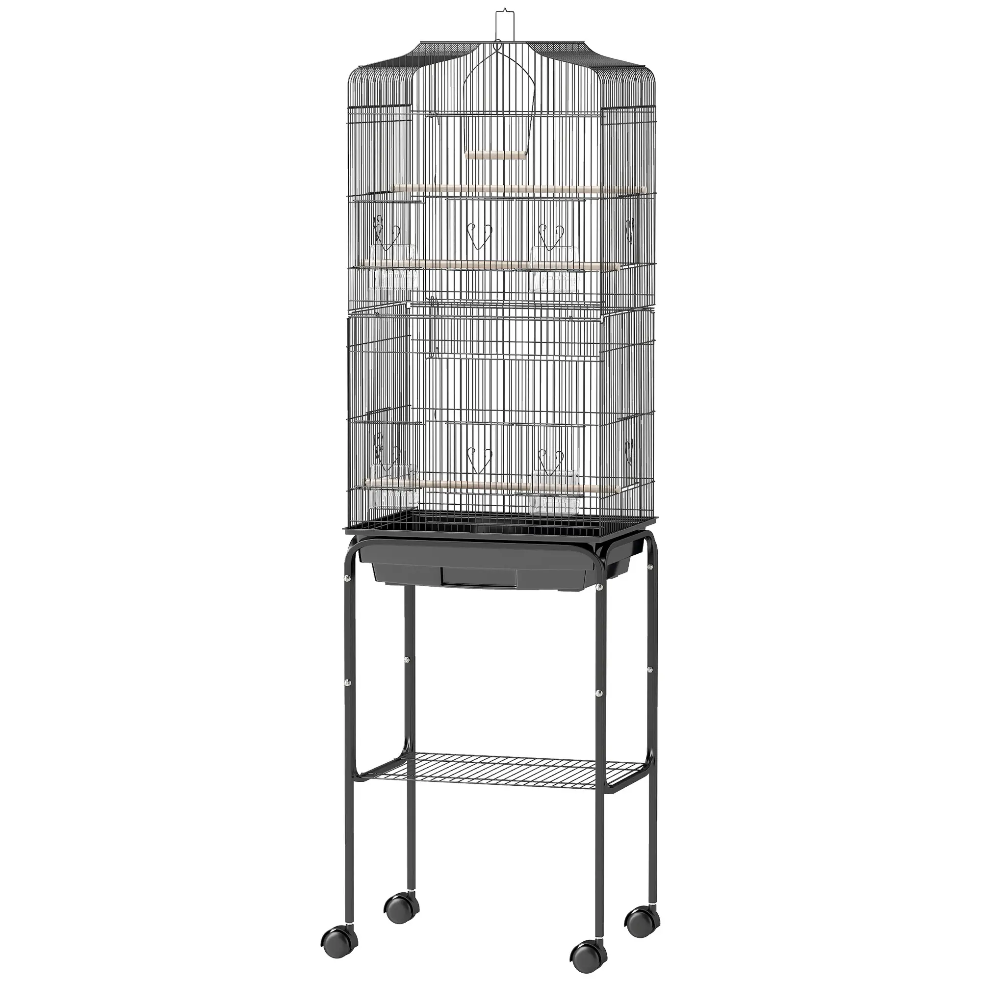 62" Rolling Bird Cage, Cockatoo House, Play Top, Storage Shelf, Wheels, Black - Image 11