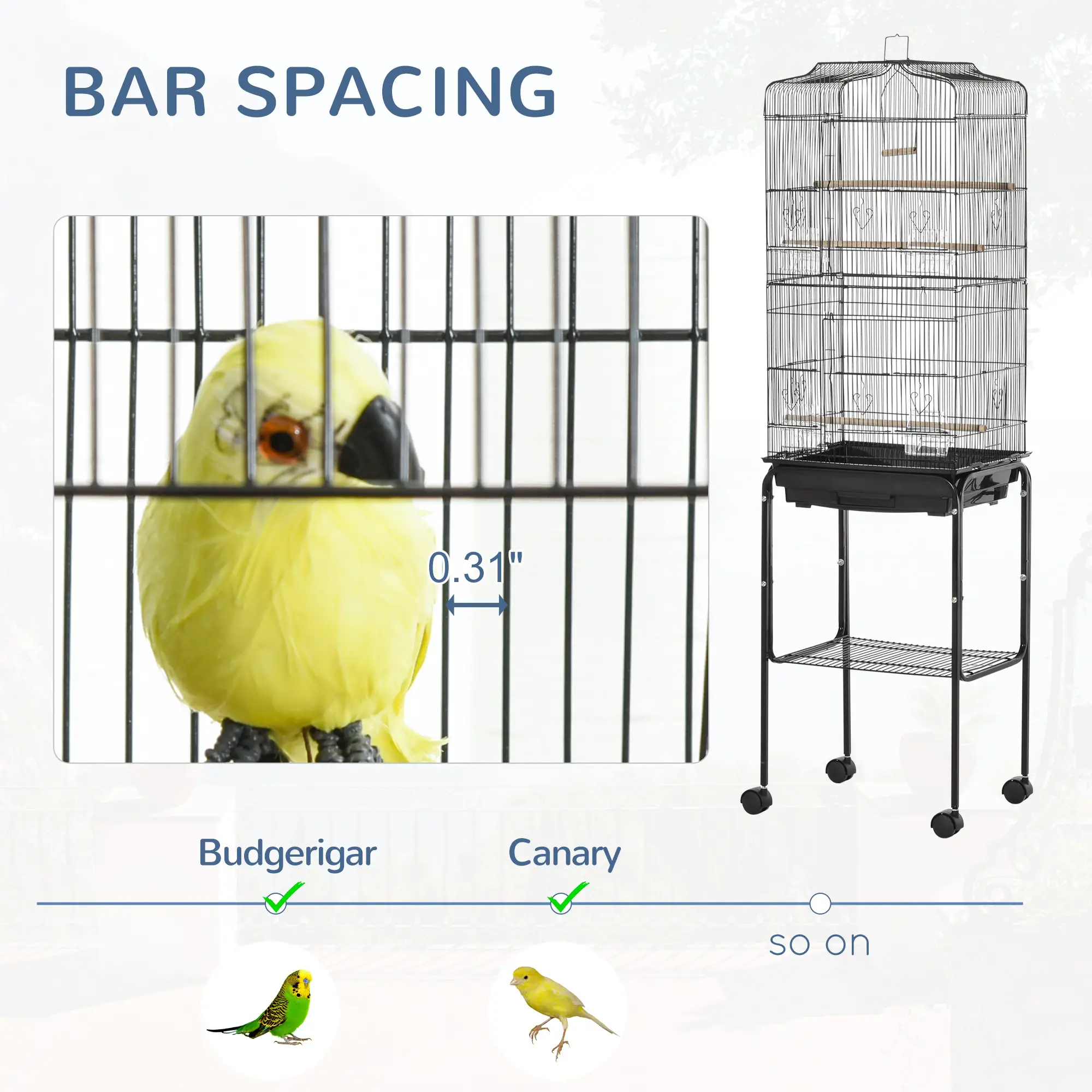 62" Rolling Bird Cage, Cockatoo House, Play Top, Storage Shelf, Wheels, Black - Image 6
