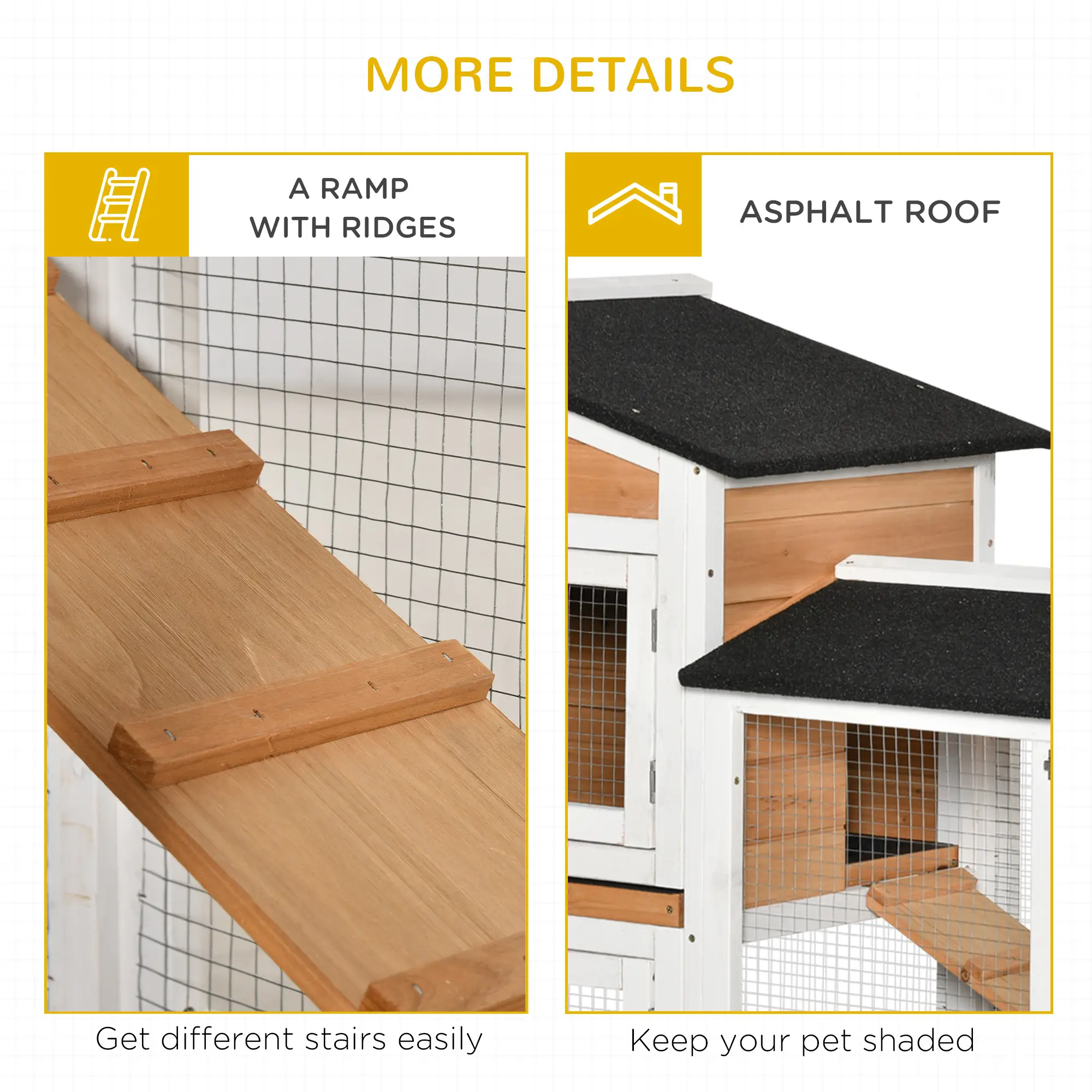 62" Wooden Rabbit Hutch with Wheels, Run Box, Tray, Ramp, Yellow - Image 9