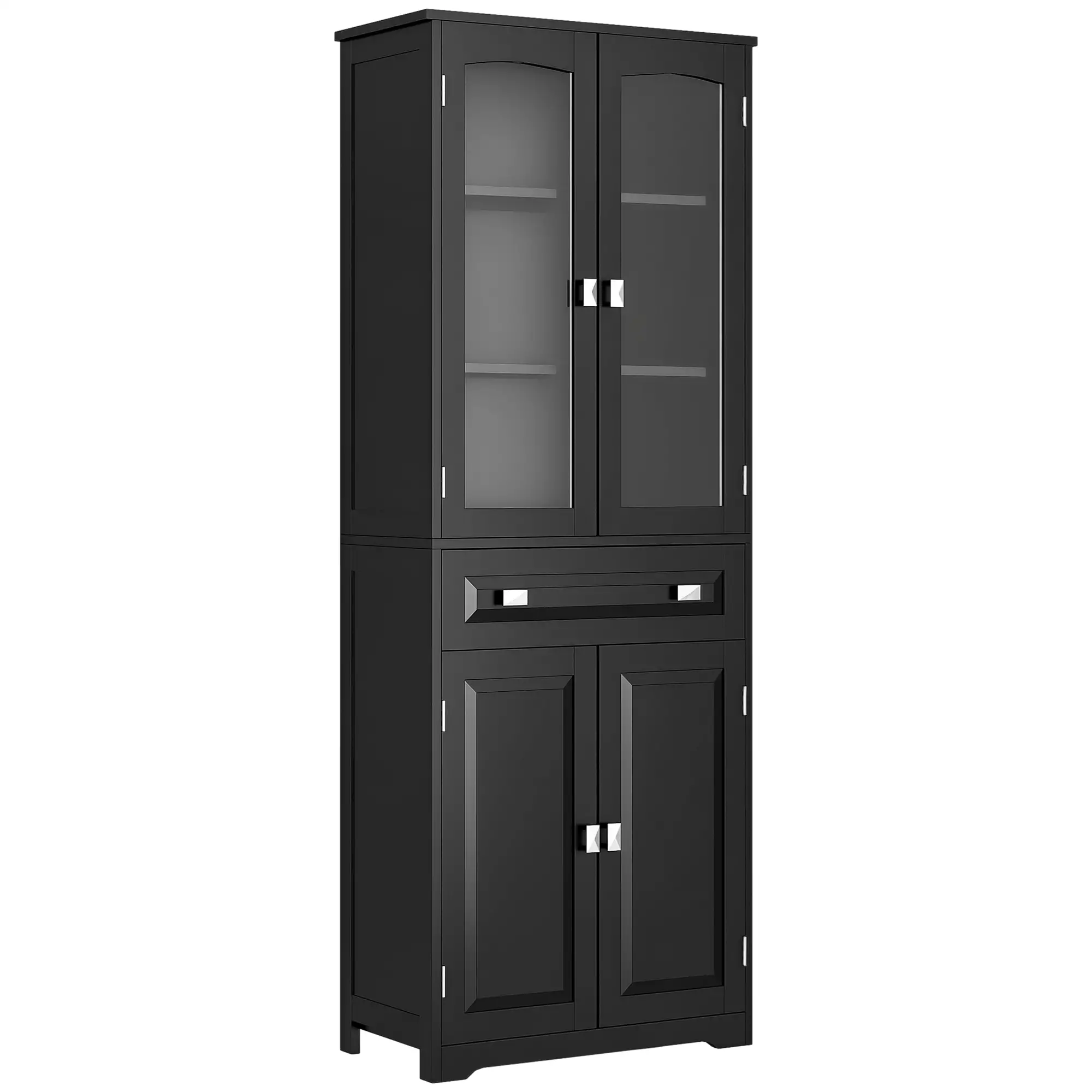 63" 4-Door Kitchen Pantry Cabinet, Adjustable Shelves, Black