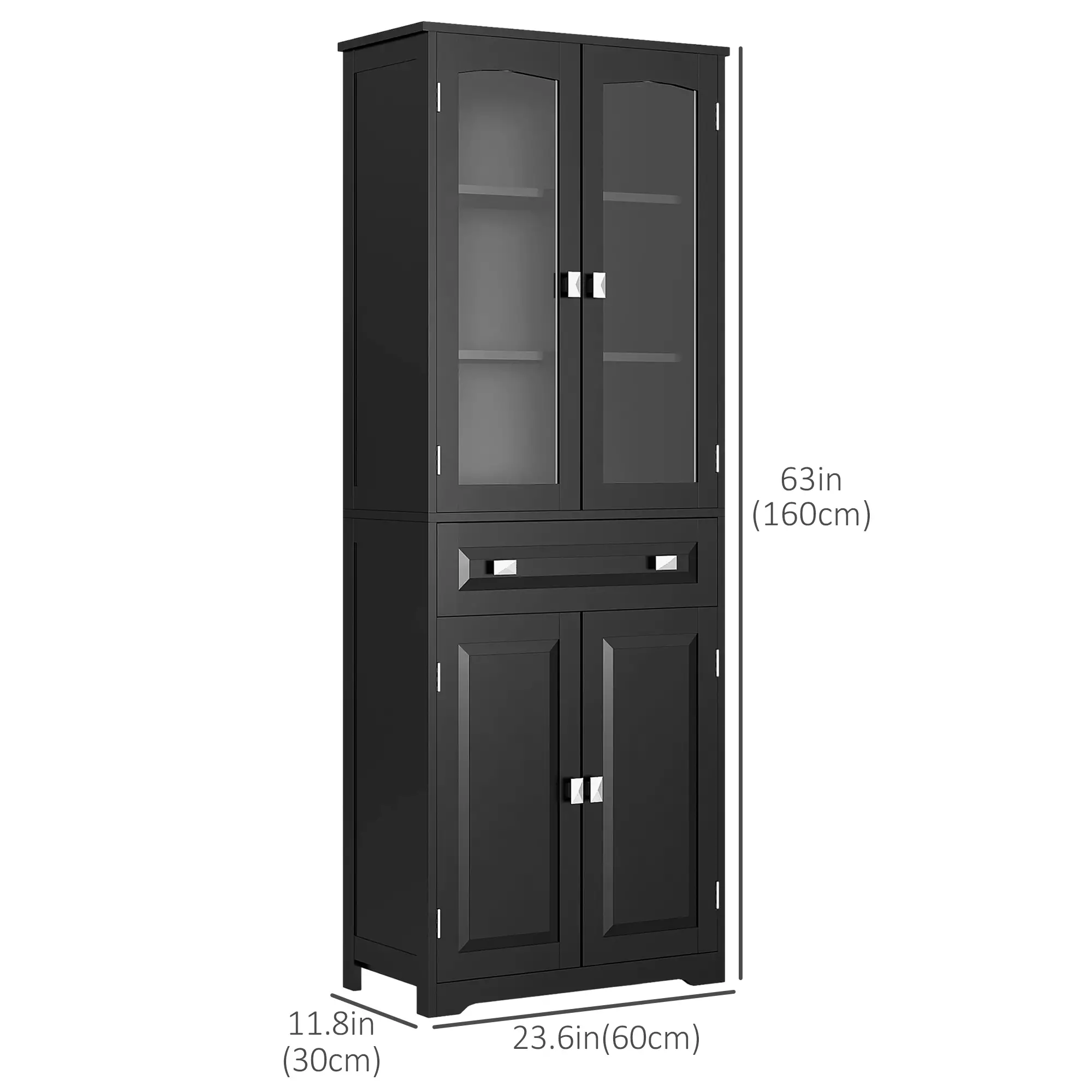 63" 4-Door Kitchen Pantry Cabinet, Adjustable Shelves, Black - Image 3