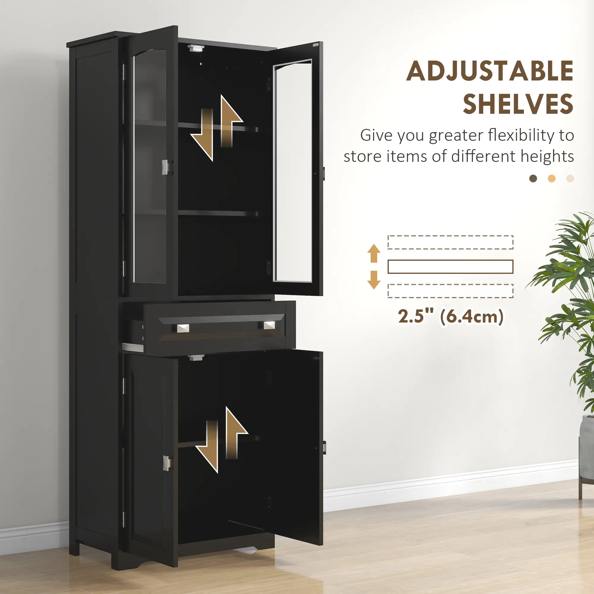63" 4-Door Kitchen Pantry Cabinet, Adjustable Shelves, Black - Image 5