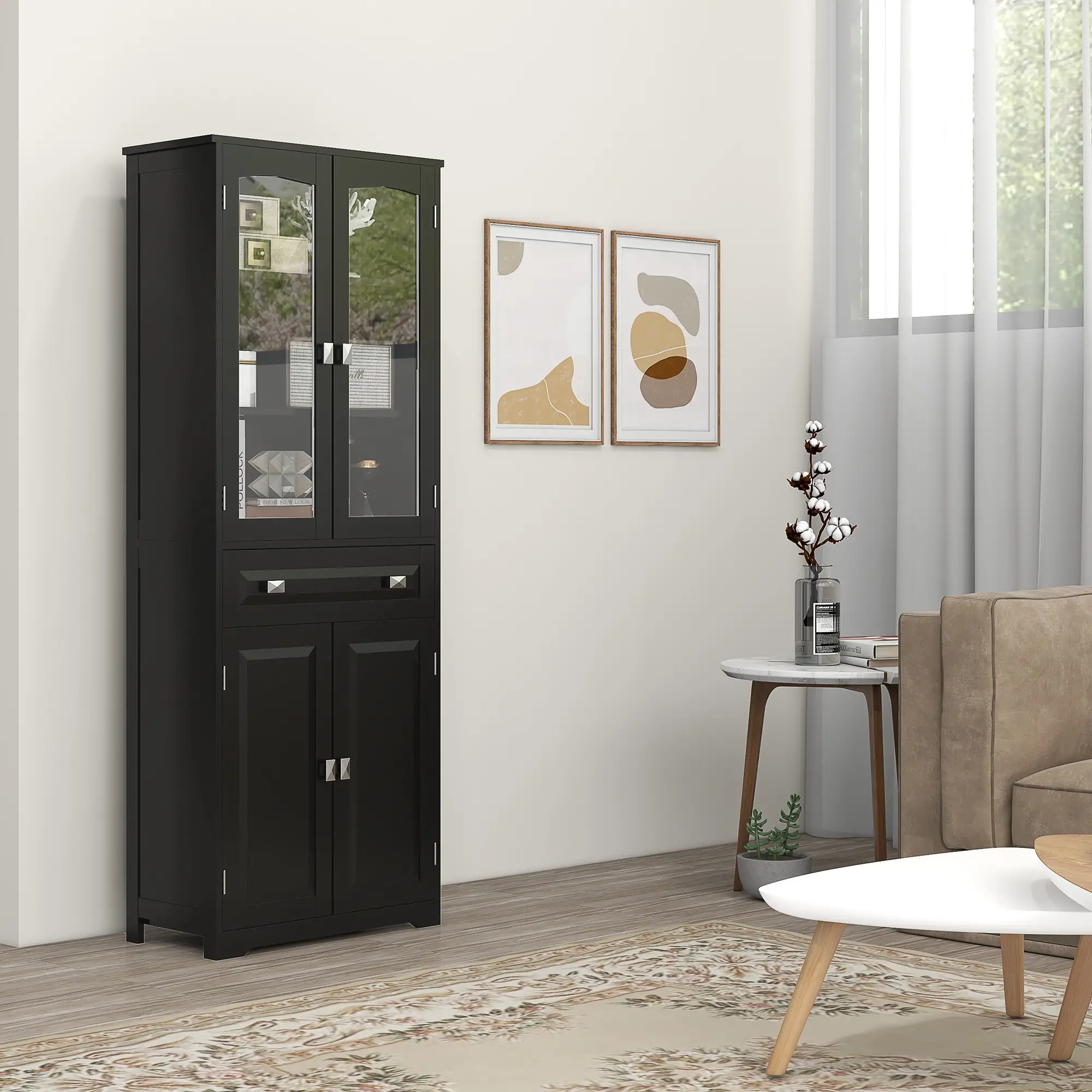 63" 4-Door Kitchen Pantry Cabinet, Adjustable Shelves, Black - Image 7
