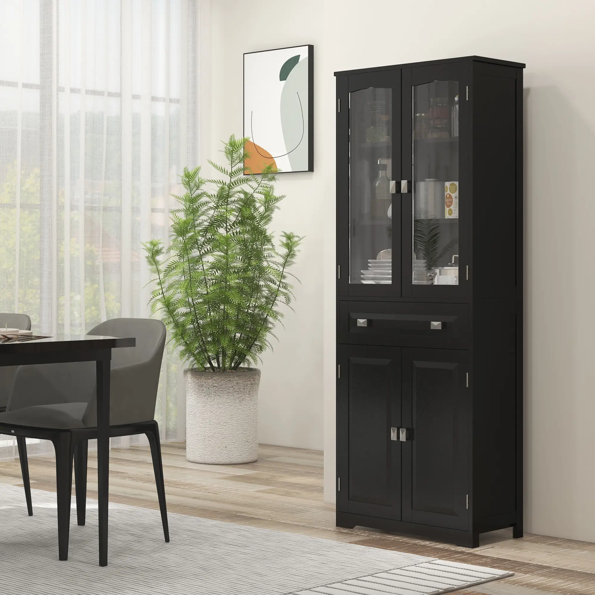 63" 4-Door Kitchen Pantry Cabinet, Adjustable Shelves, Black - Image 8