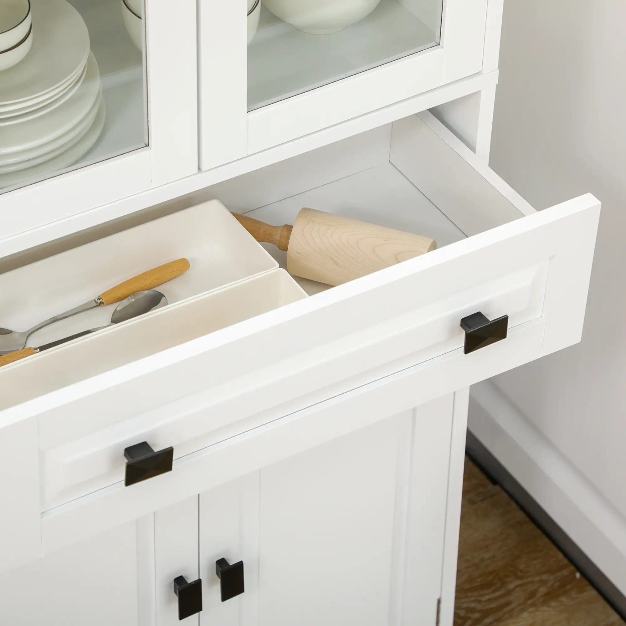 63" 4-Door Kitchen Pantry Cabinet, Adjustable Shelves, White - Image 10