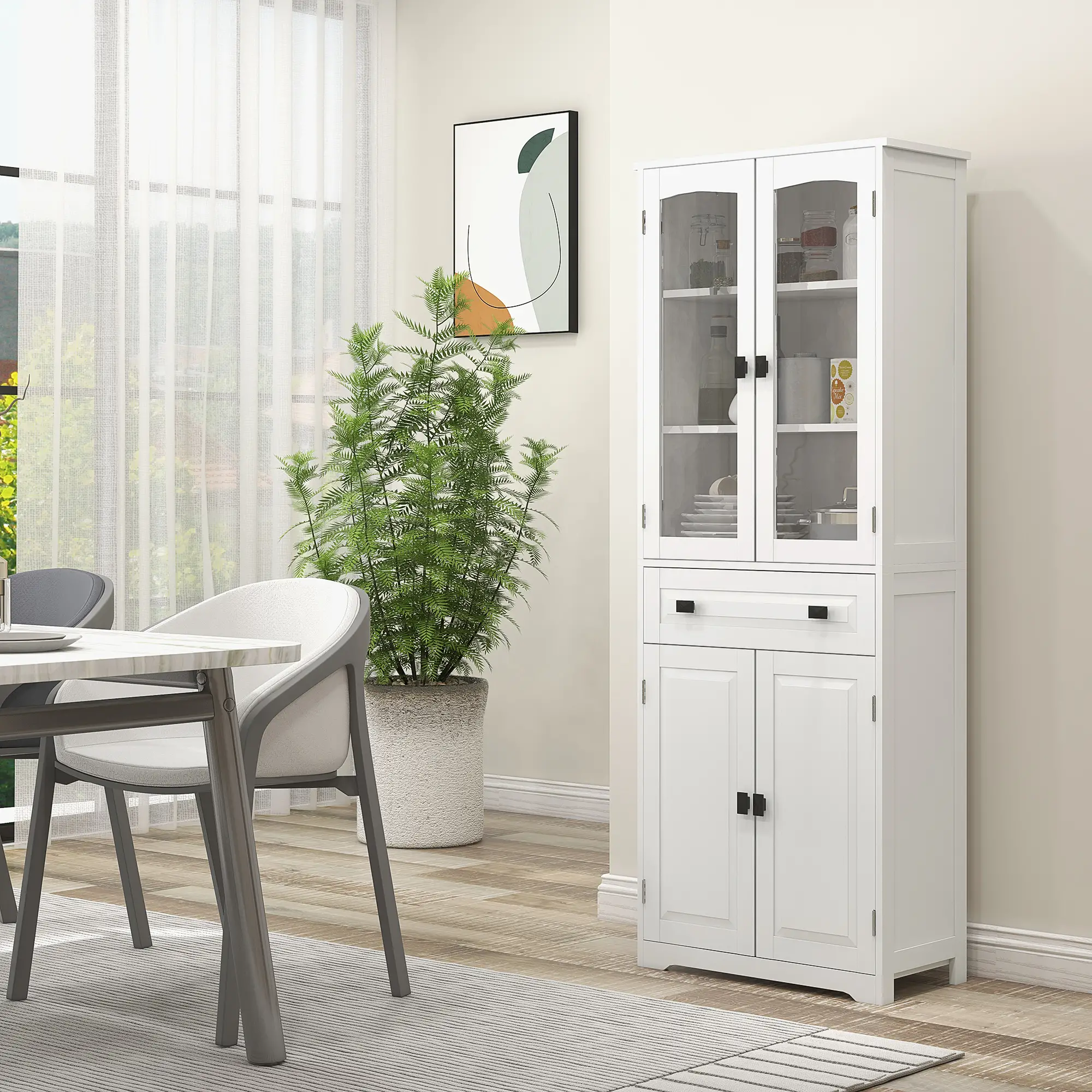 63" 4-Door Kitchen Pantry Cabinet, Adjustable Shelves, White - Image 2