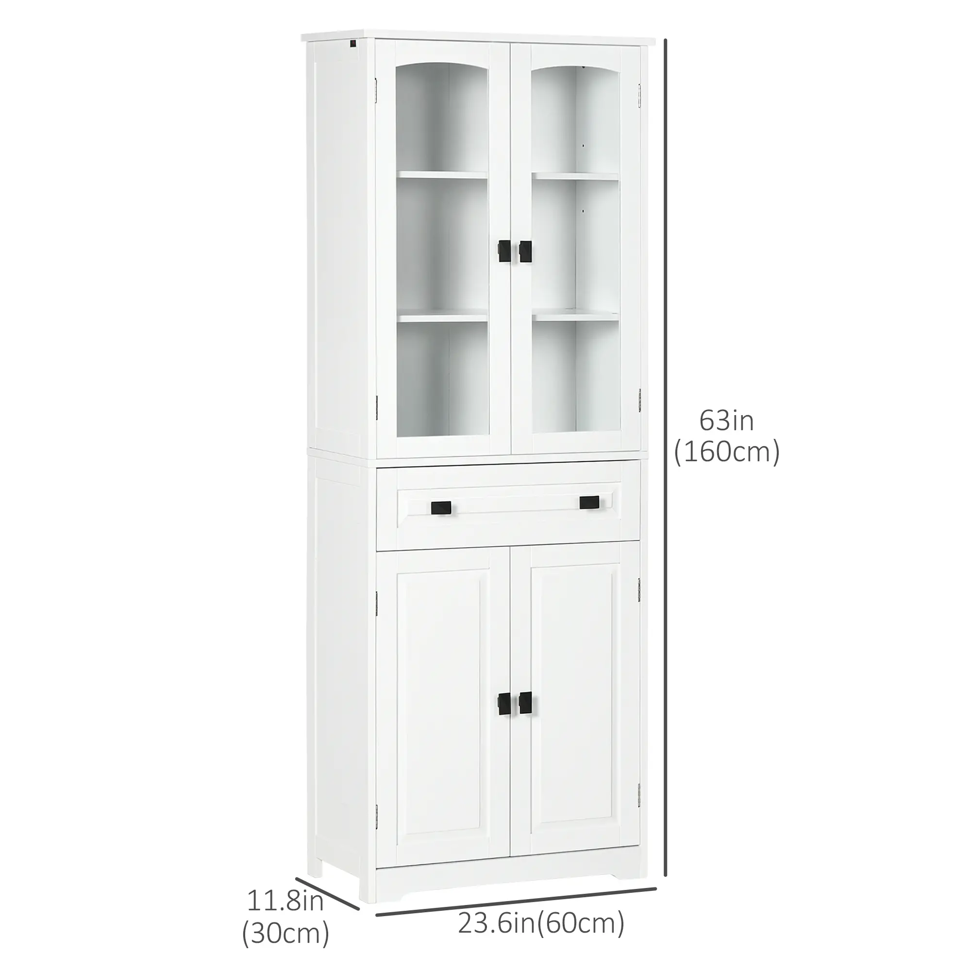 63" 4-Door Kitchen Pantry Cabinet, Adjustable Shelves, White - Image 3