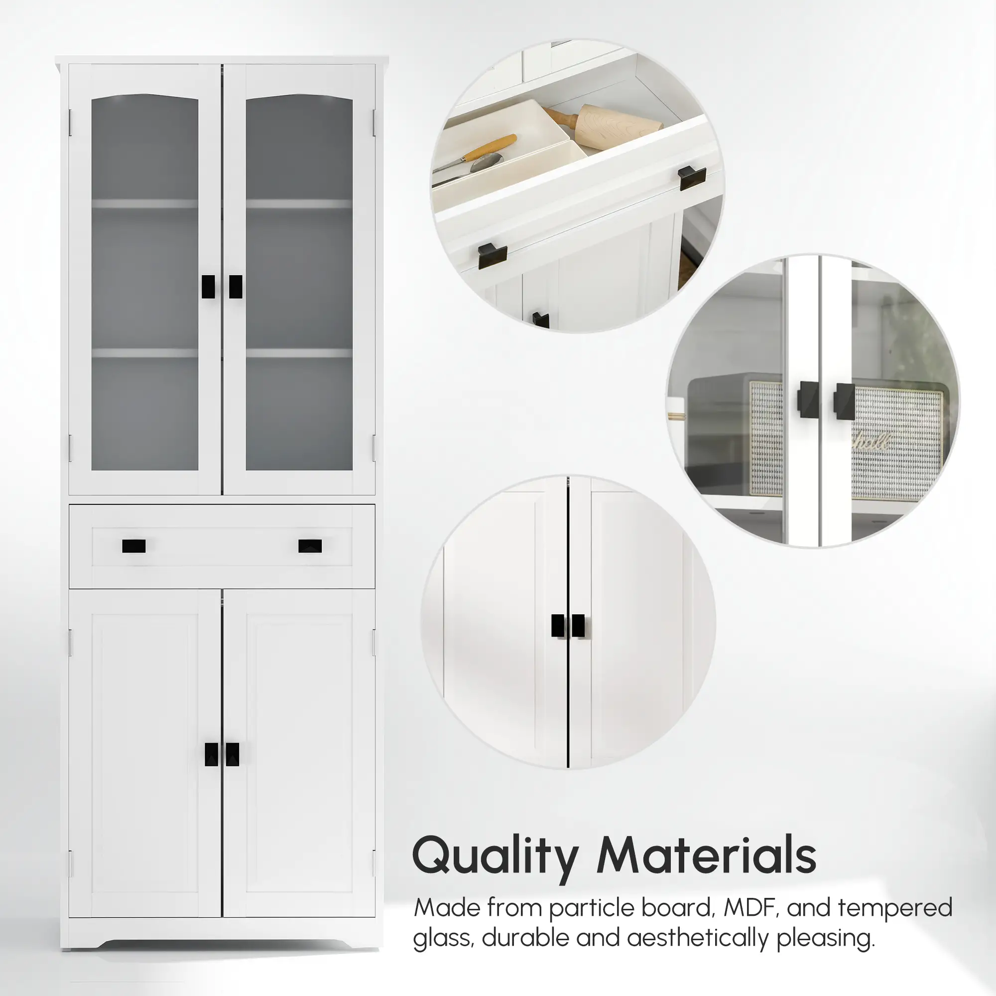 63" 4-Door Kitchen Pantry Cabinet, Adjustable Shelves, White - Image 7
