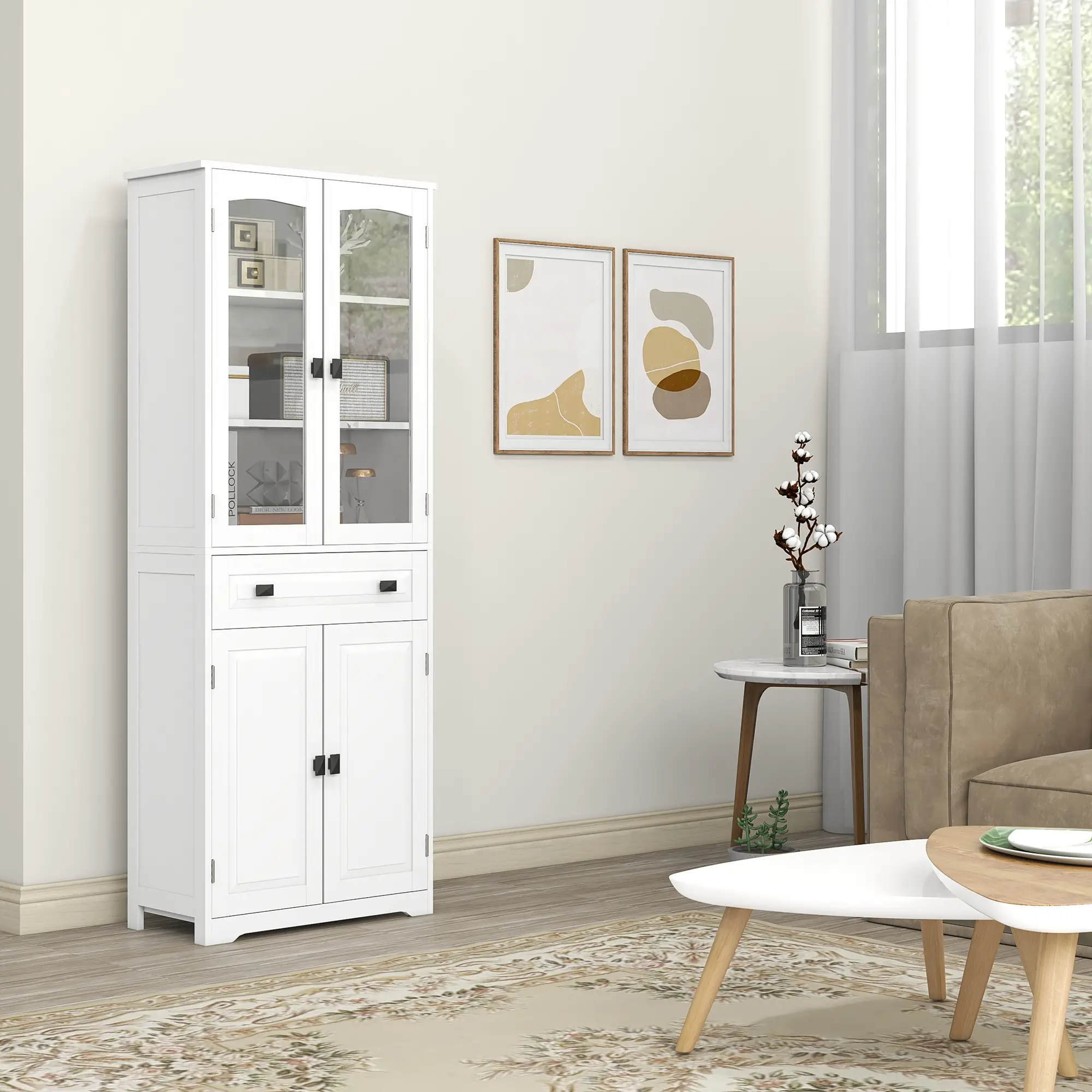 63" 4-Door Kitchen Pantry Cabinet, Adjustable Shelves, White - Image 8