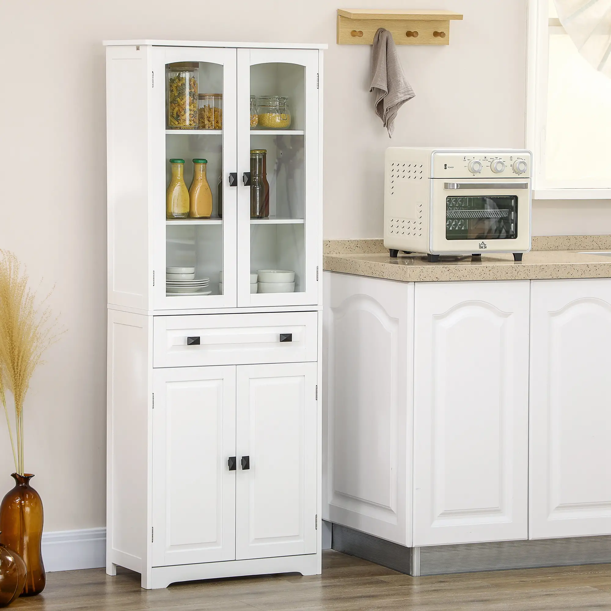 63" 4-Door Kitchen Pantry Cabinet, Adjustable Shelves, White - Image 9