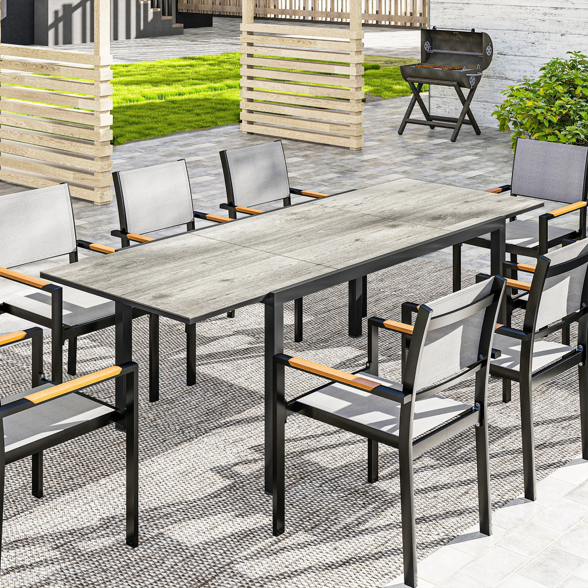 63"-94.5" Extendable Patio Dining Table, Outdoor Dining Table, Steel Frame, Grey - Image 8
