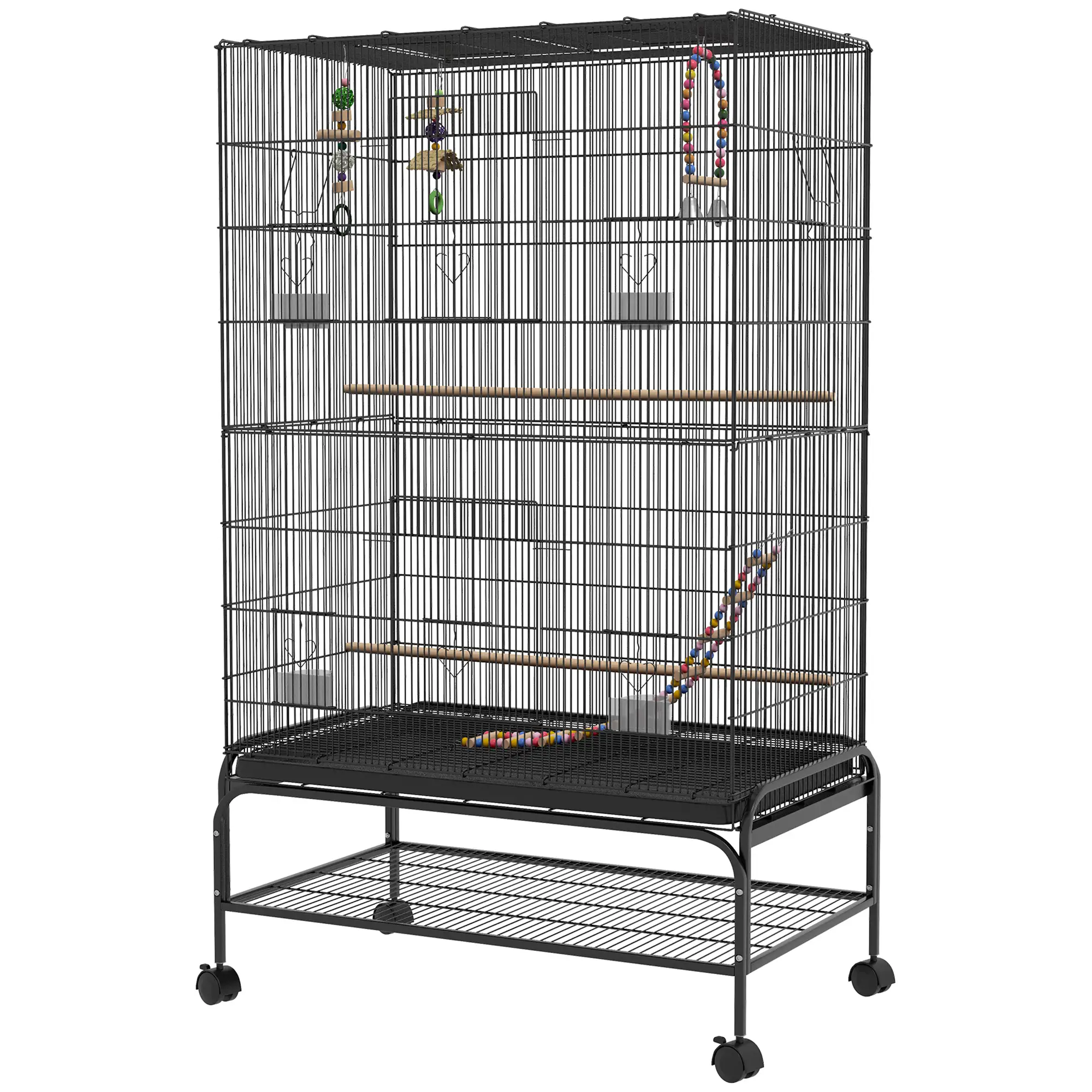63" Bird Cage With Open Top, Stand, Toys, Removable Tray, Storage Shelf - Image 11