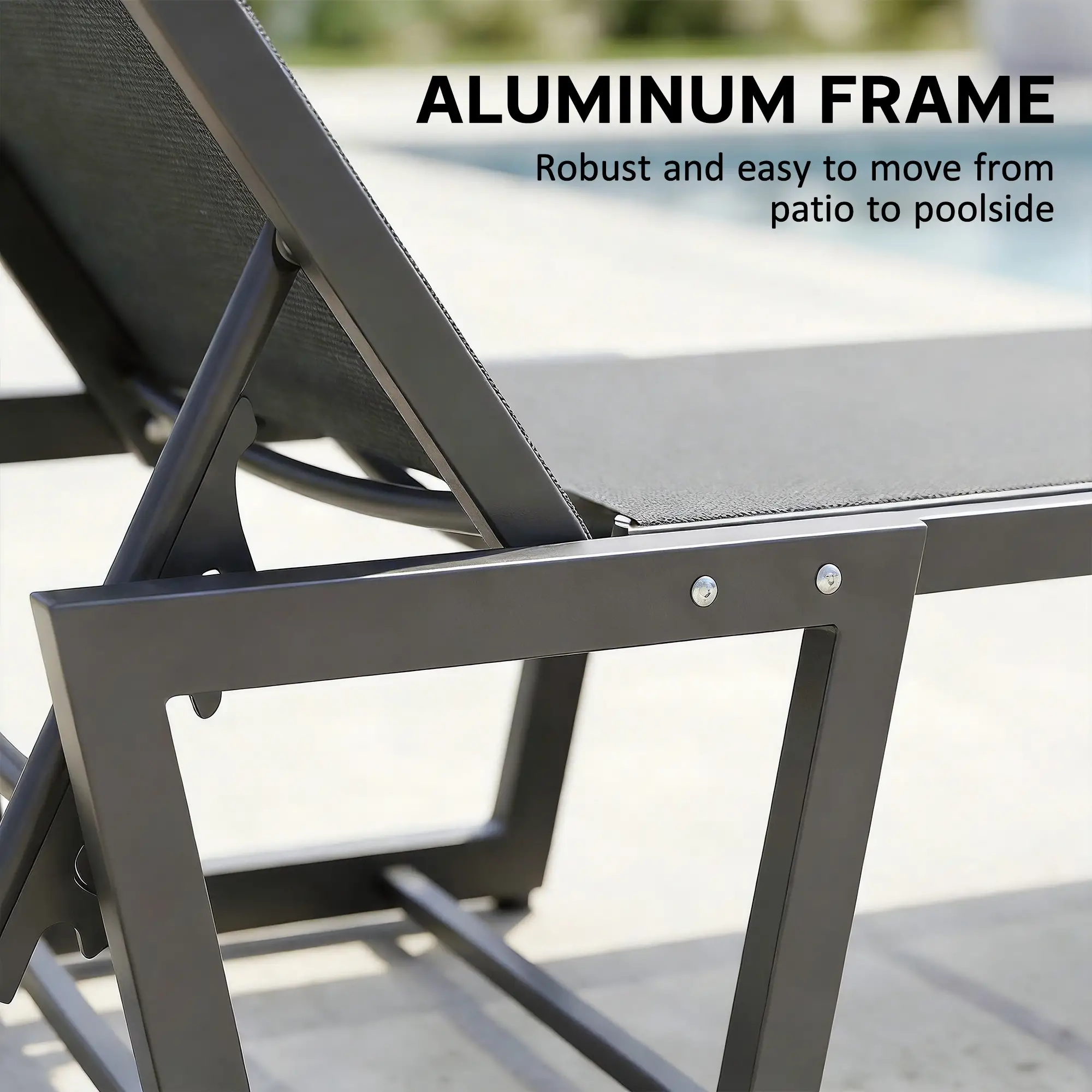 63 cm Wide Outdoor Lounge Chair, 4-Position Tanning Lounger, Dark Grey - Image 3