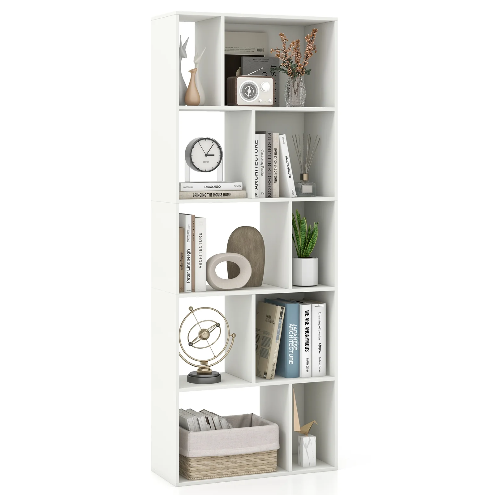 63 Inch 5-Tier Geometric 10-Cube Bookshelf, White - Image 5