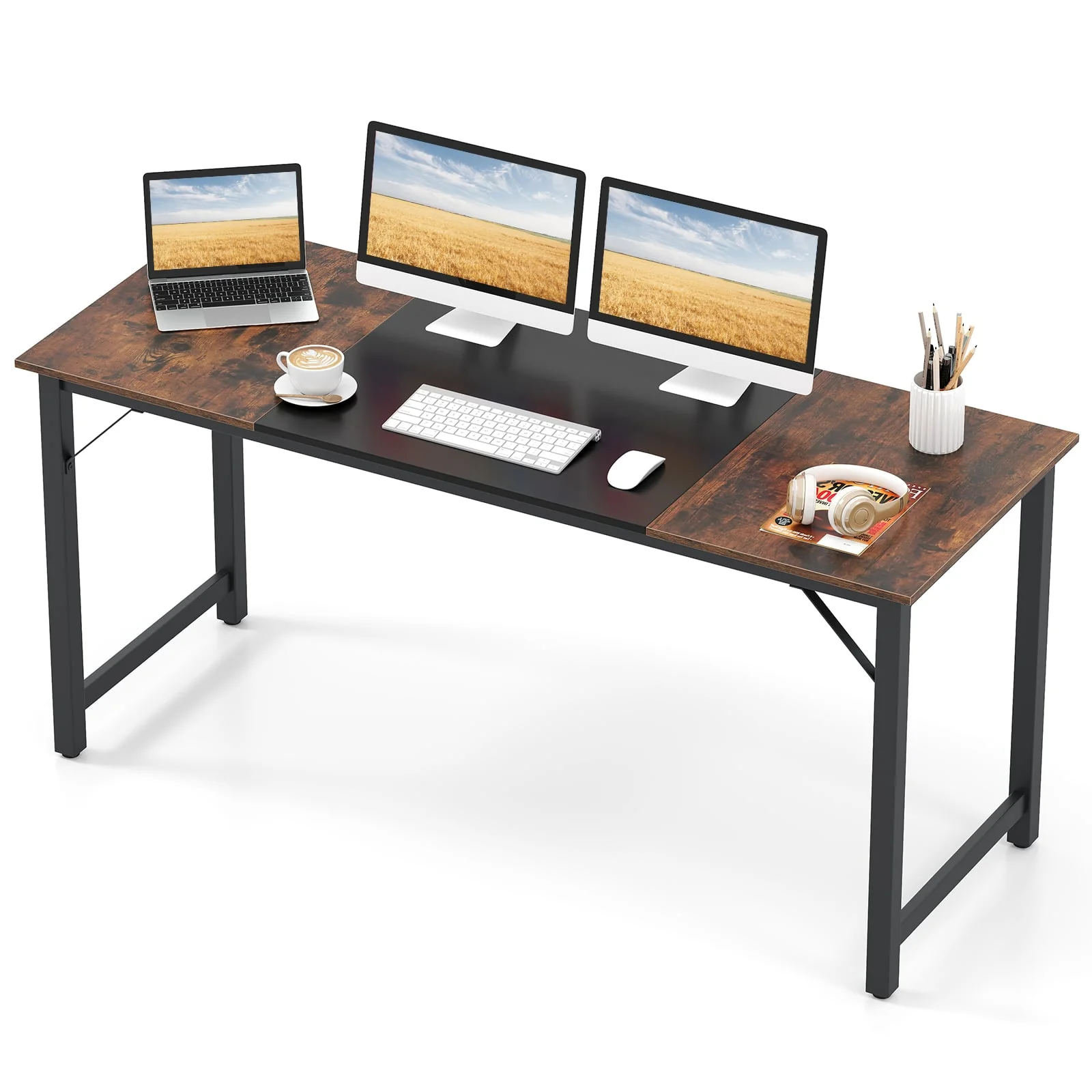 63 Inch Modern Splice Computer Desk, Heavy Duty Steel Frame, Black
