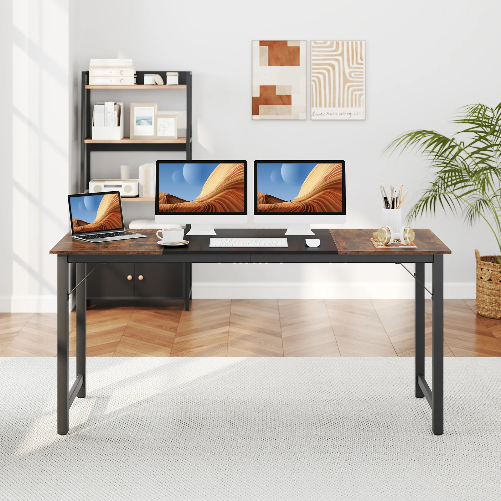 63 Inch Modern Splice Computer Desk, Heavy Duty Steel Frame, Black - Image 2