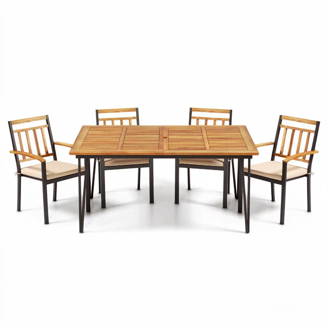 63 Inch Outdoor Dining Table, Set Of 4 Patio Chairs