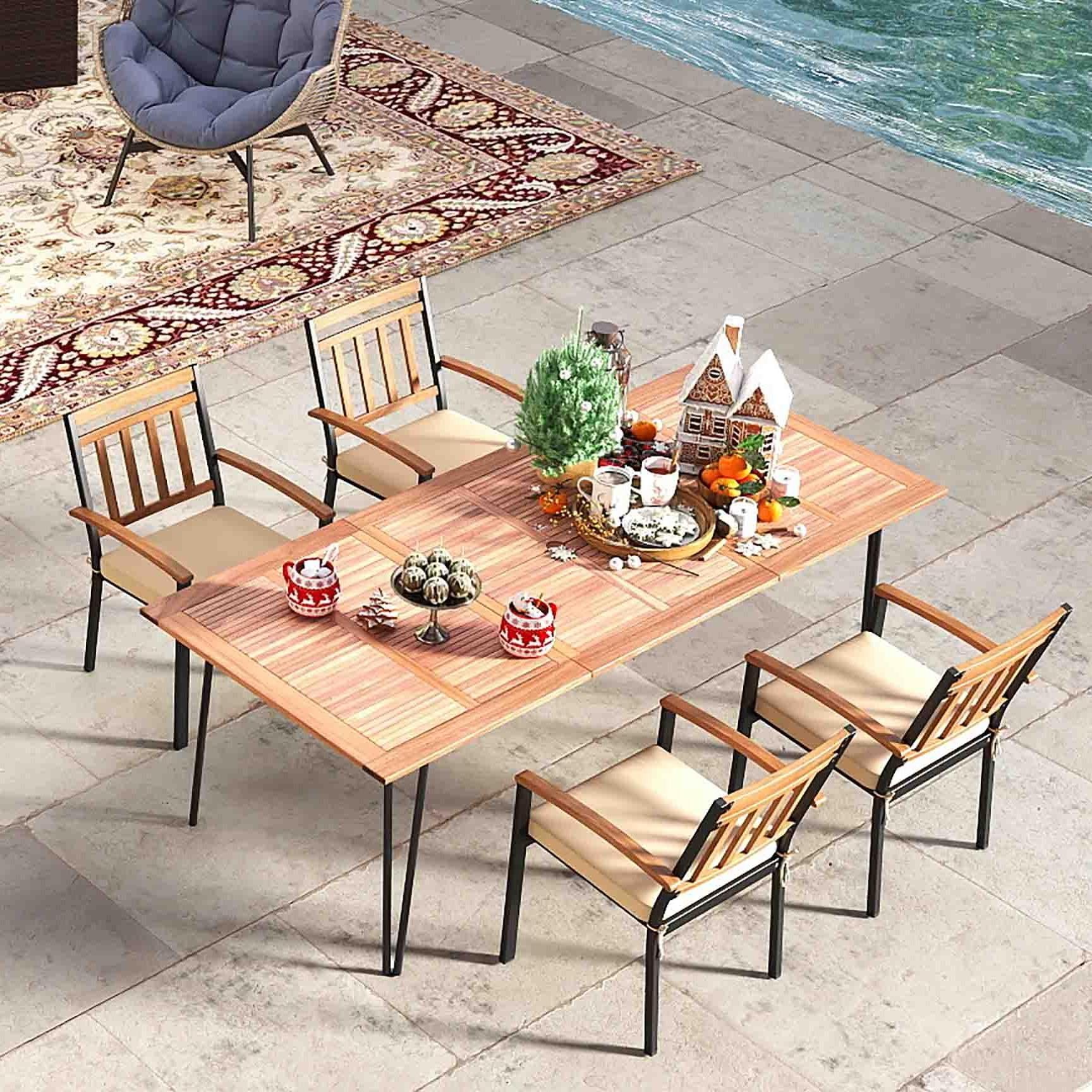 63 Inch Outdoor Dining Table, Set Of 4 Patio Chairs - Image 2