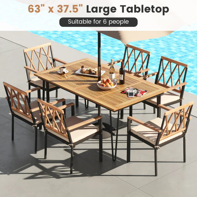 63 Inch Outdoor Dining Table, Set Of 4 Patio Chairs - Image 9