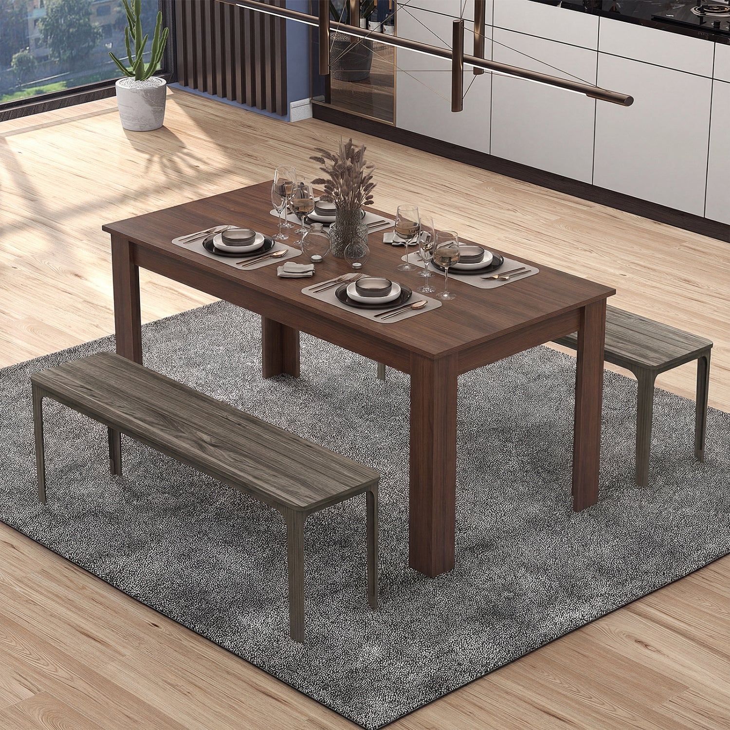 63 Inch Rectangular Dining Table, Walnut - Image 2