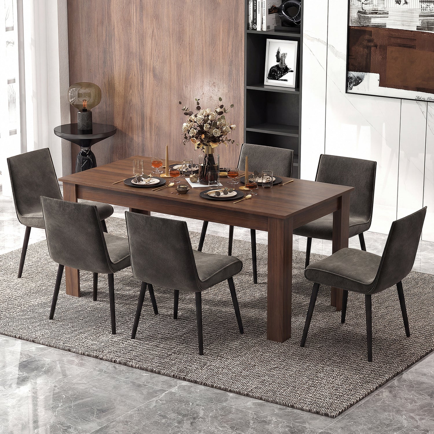 63 Inch Rectangular Dining Table, Walnut - Image 3