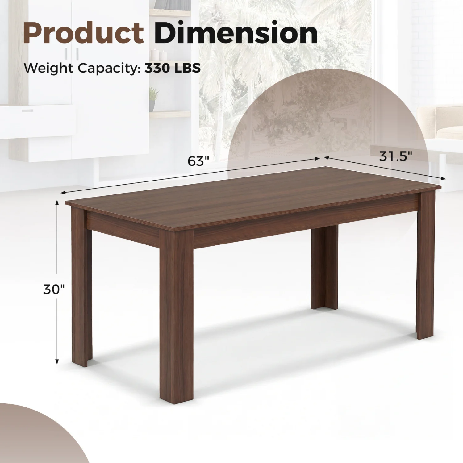 63 Inch Rectangular Dining Table, Walnut - Image 5
