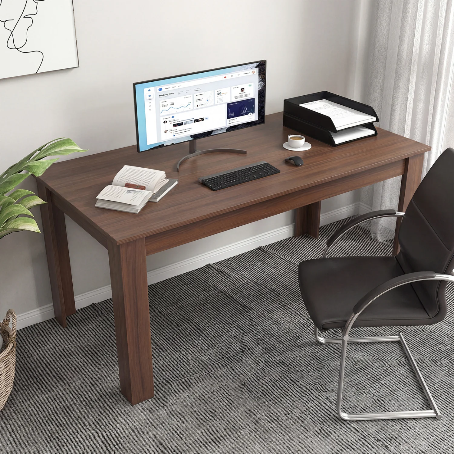 63 Inch Rectangular Dining Table, Walnut - Image 6