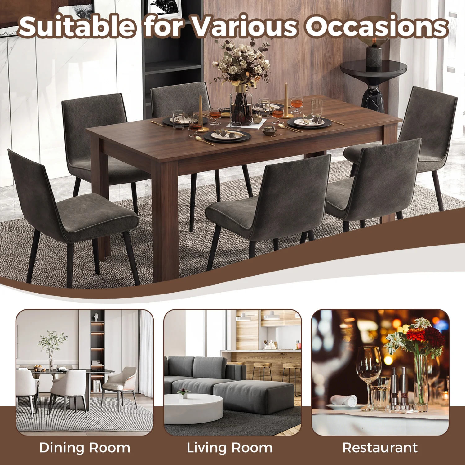 63 Inch Rectangular Dining Table, Walnut - Image 8