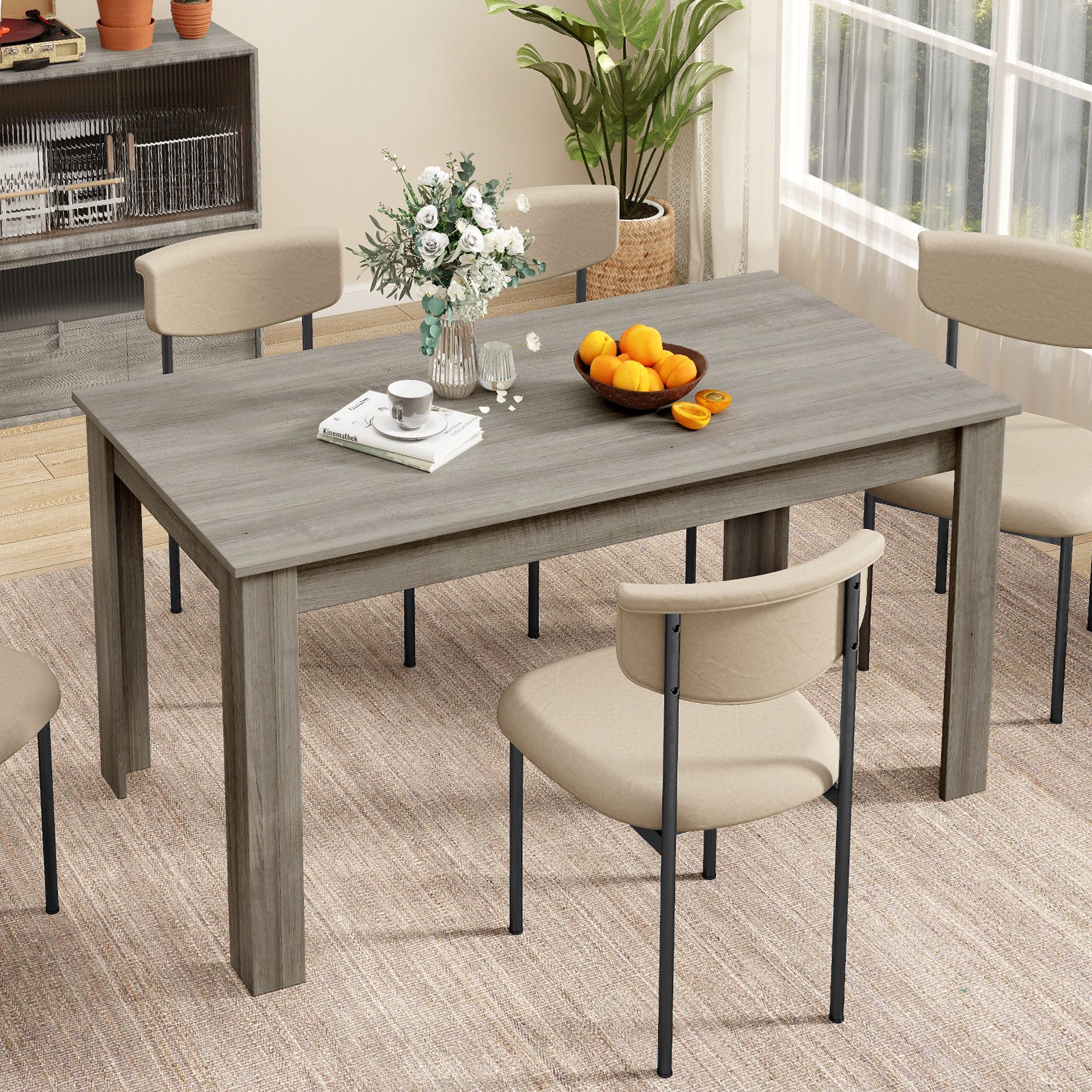 63 Inch Rectangular Modern Dining Kitchen Table, Light Gray - Image 2