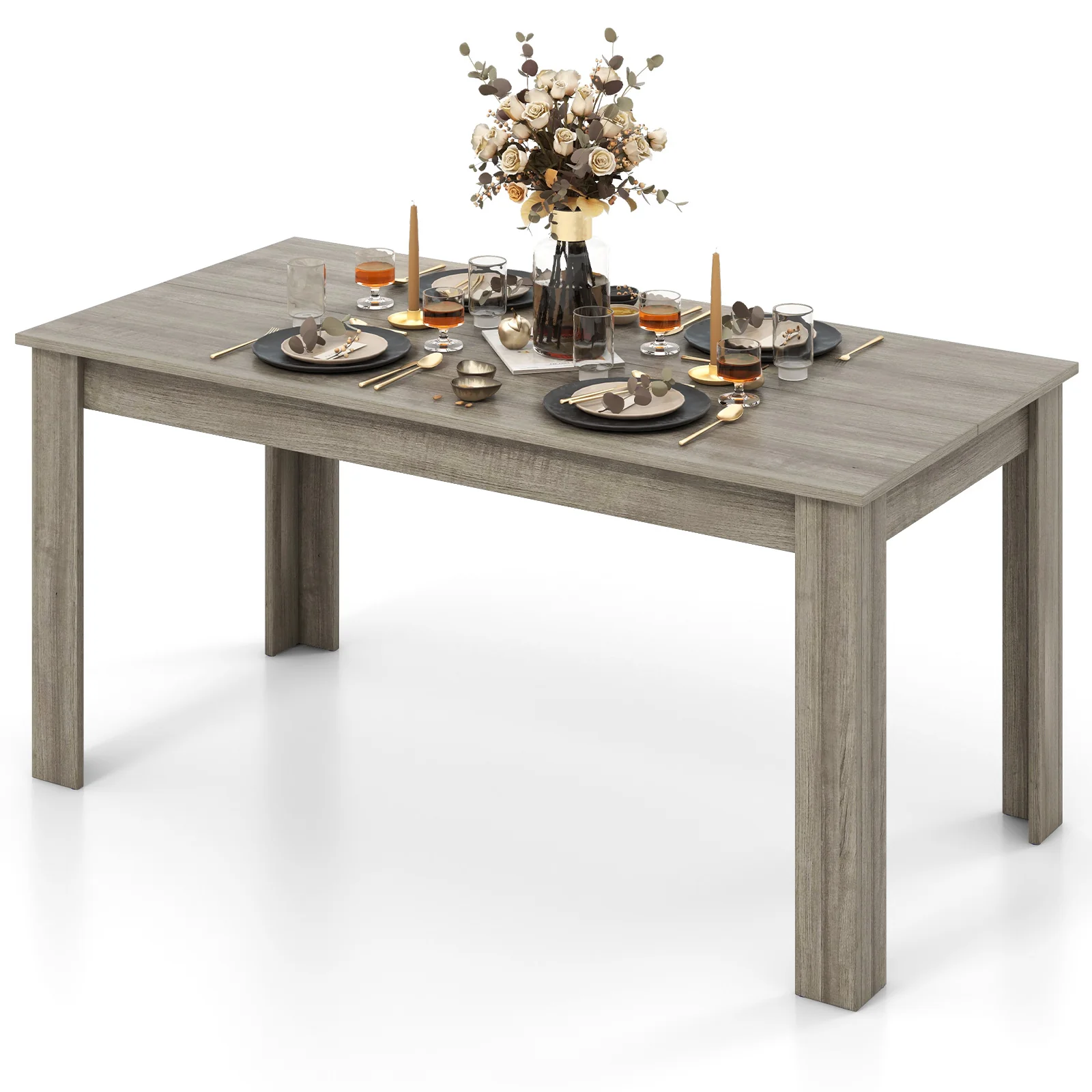 63 Inch Rectangular Modern Dining Kitchen Table, Light Gray - Image 4