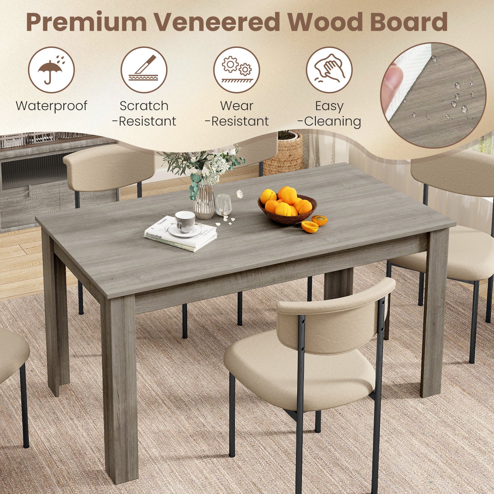 63 Inch Rectangular Modern Dining Kitchen Table, Light Gray - Image 7