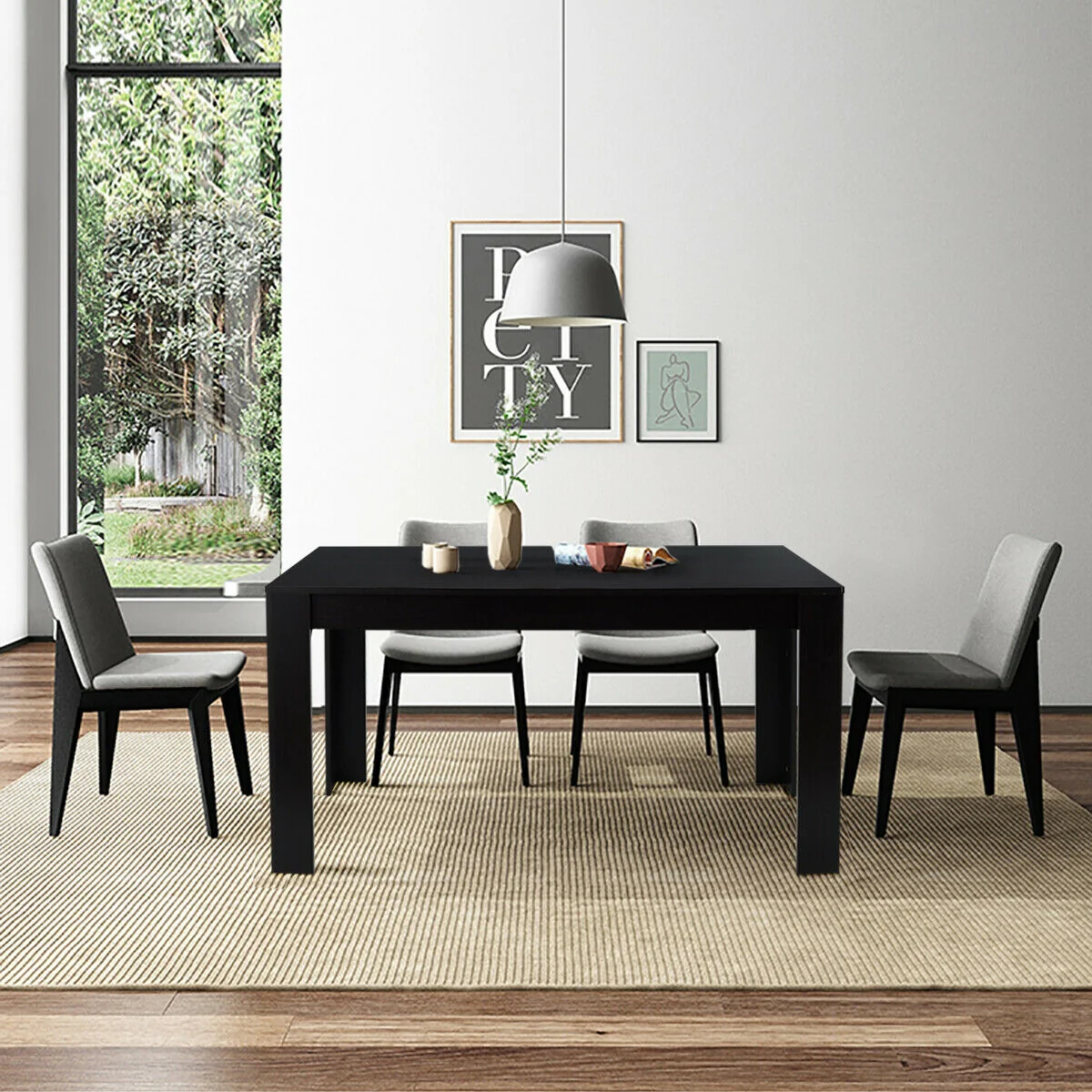 63 Inch Rectangular Modern Dining Table For 6 People, Black - Image 2