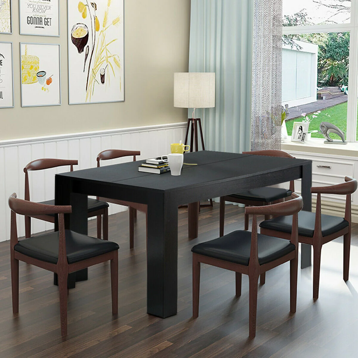 63 Inch Rectangular Modern Dining Table For 6 People, Black - Image 3