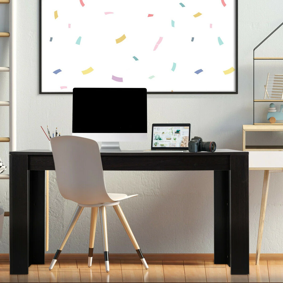 63 Inch Rectangular Modern Dining Table For 6 People, Black - Image 9