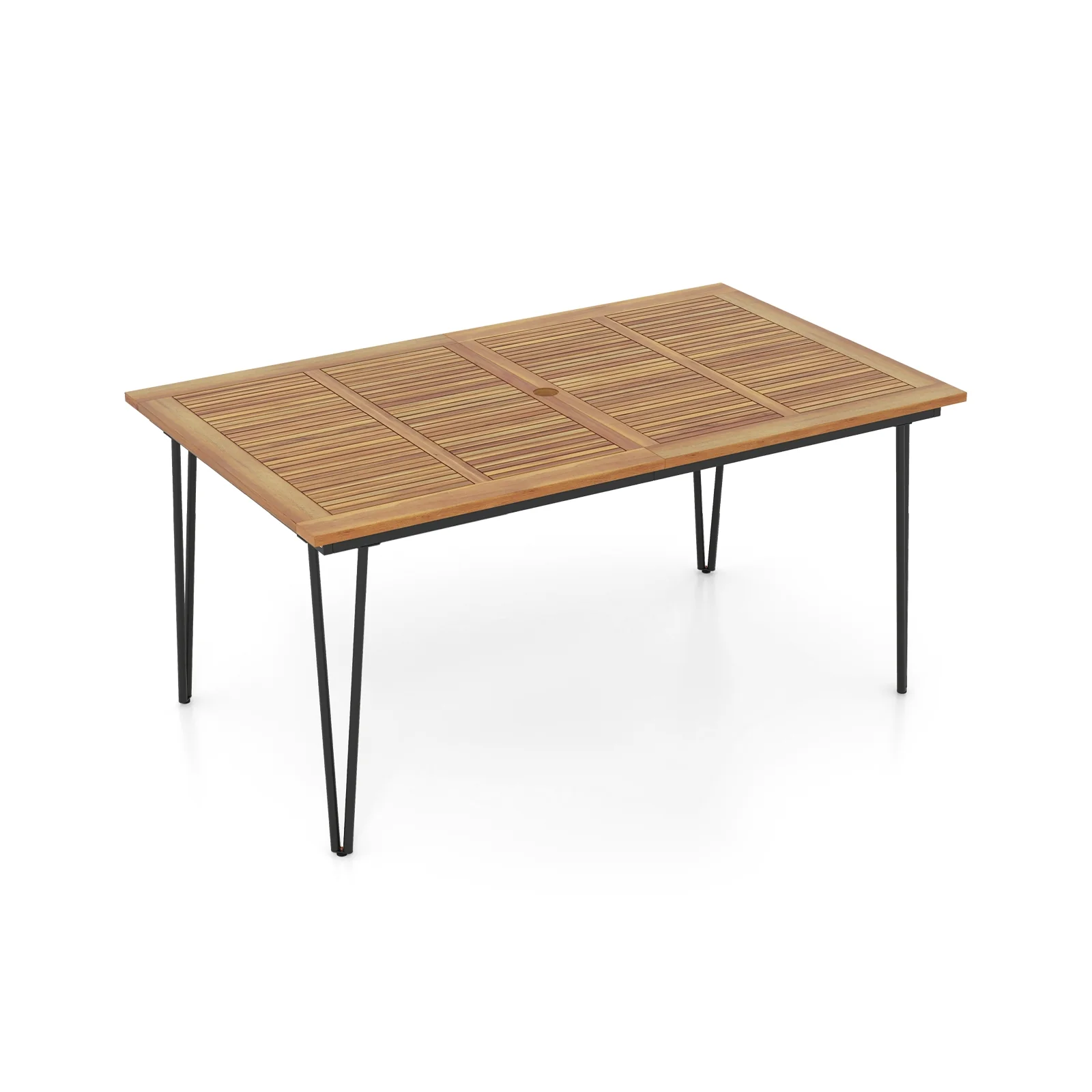 63 Inch Rectangular Outdoor Dining Table, Acacia Wood, Natural, Black