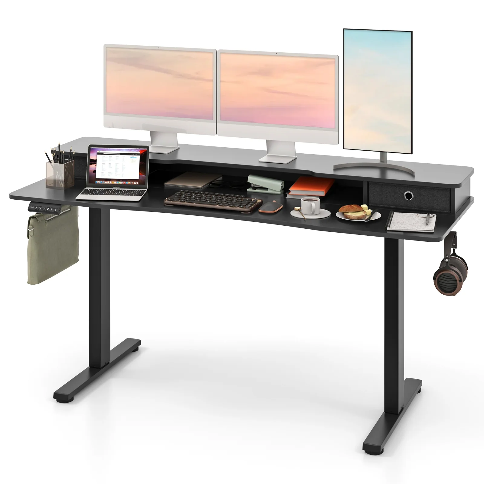 63 Inch x 24 Inch Electric Standing Desk, 2 Drawers, Black - Image 3