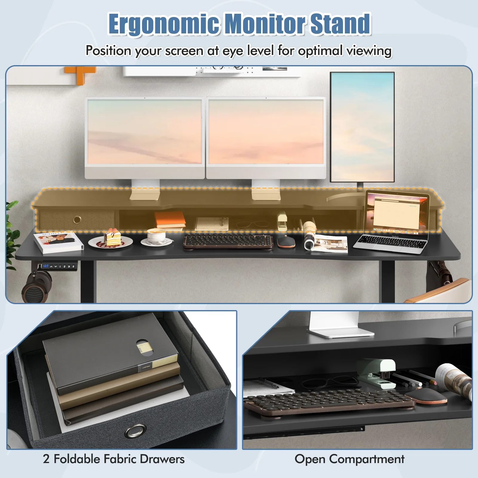 63 Inch x 24 Inch Electric Standing Desk, 2 Drawers, Black - Image 9