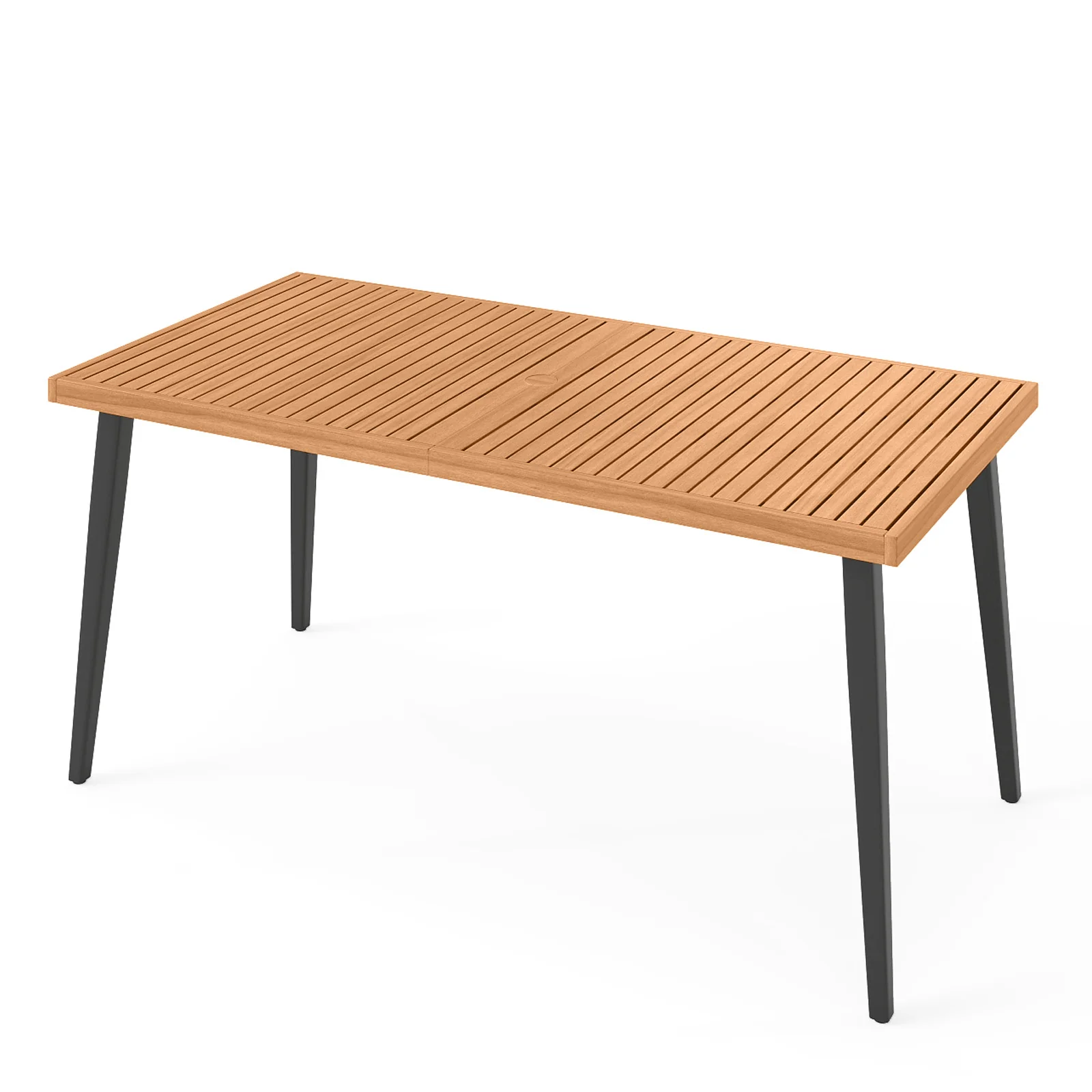 63 Inches Outdoor Indoor Dining Table with 1.97 Inches Umbrella Hole and Metal Legs - Image 5